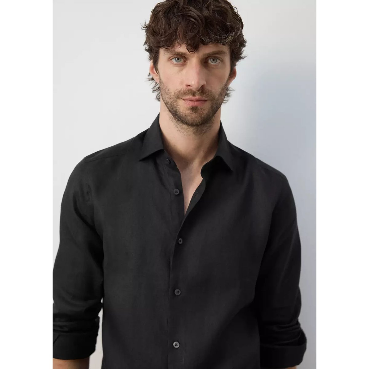 Chemise slim-fit 100 % lin noir, MANGO MAN