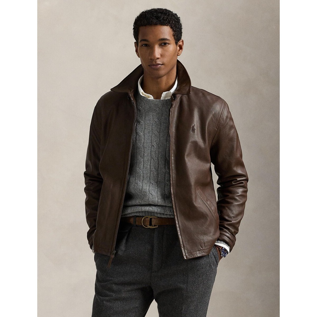 Veste en cuir d'agneau, Bayville bison, POLO RALPH LAUREN