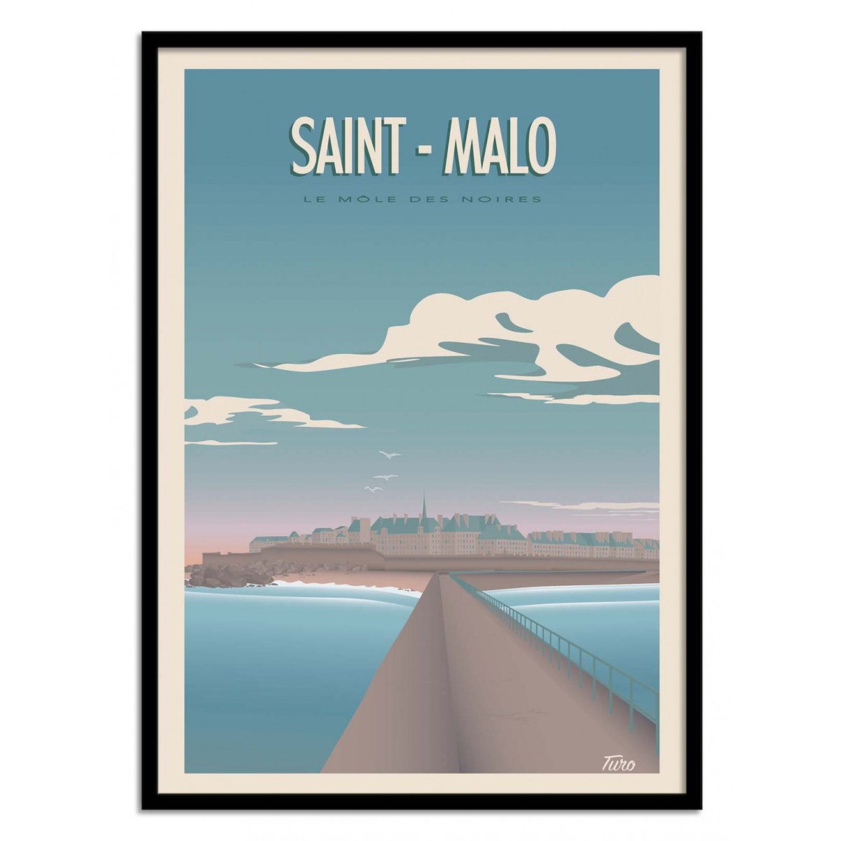 Affiche d'art - Saint Malo - Turo affiche d'art avec cadre bois noir, WALL EDITIONS