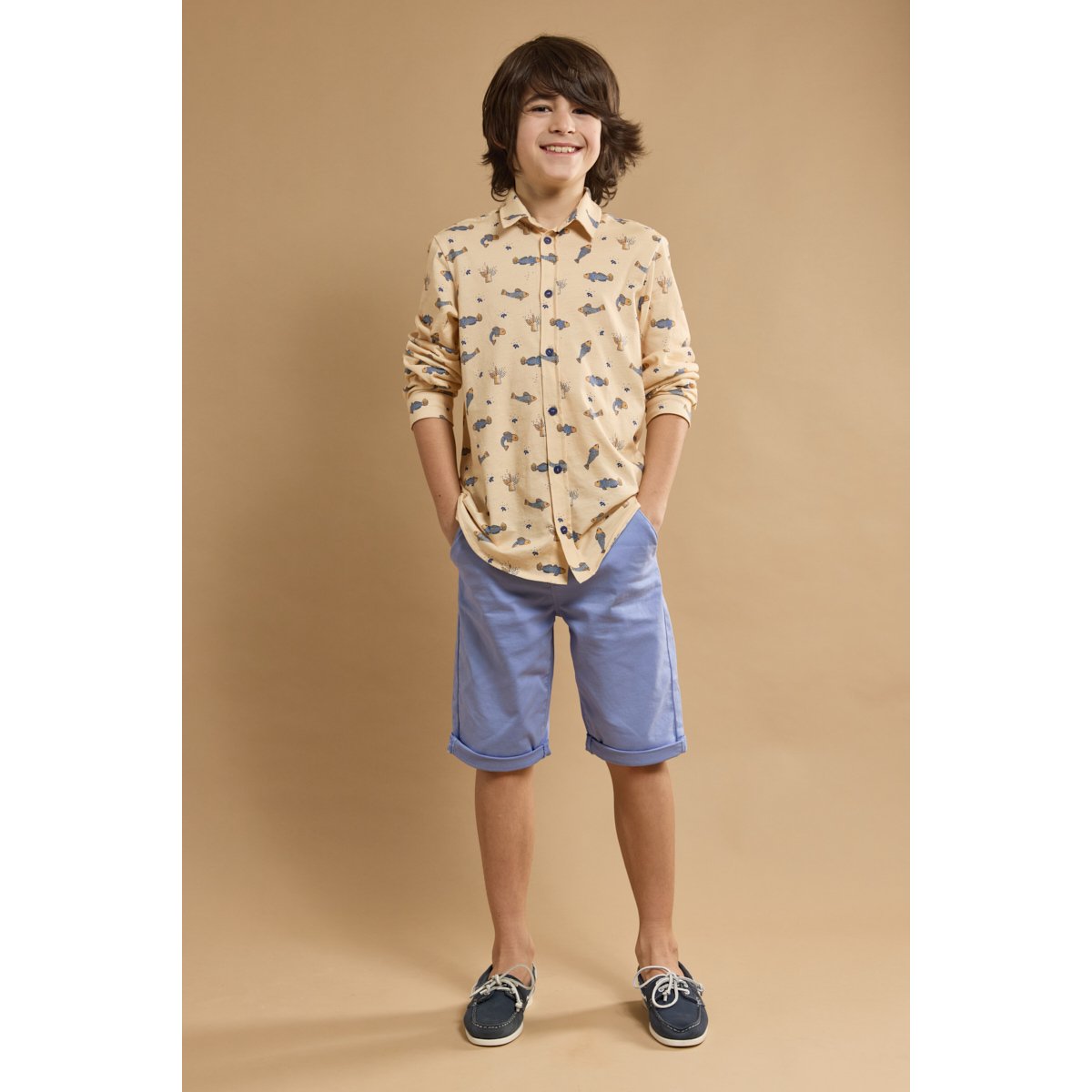 Chemise imprimée en coton KIDS marmo imprimé, ARMOR-LUX