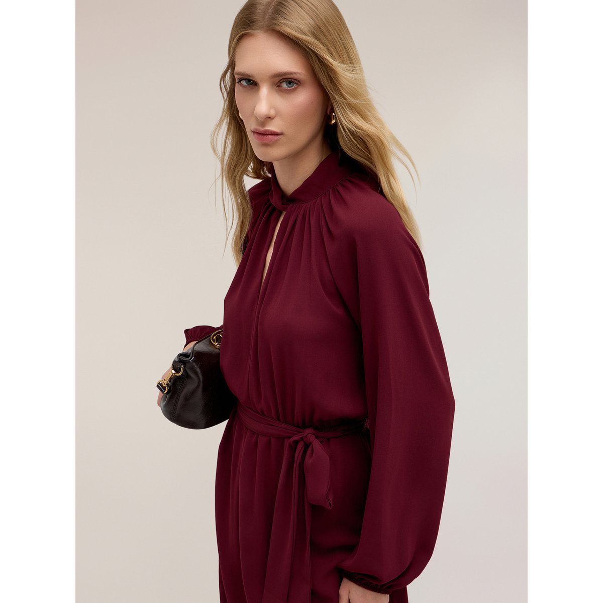 Robe évasée drapée burgundy, MOTIVI