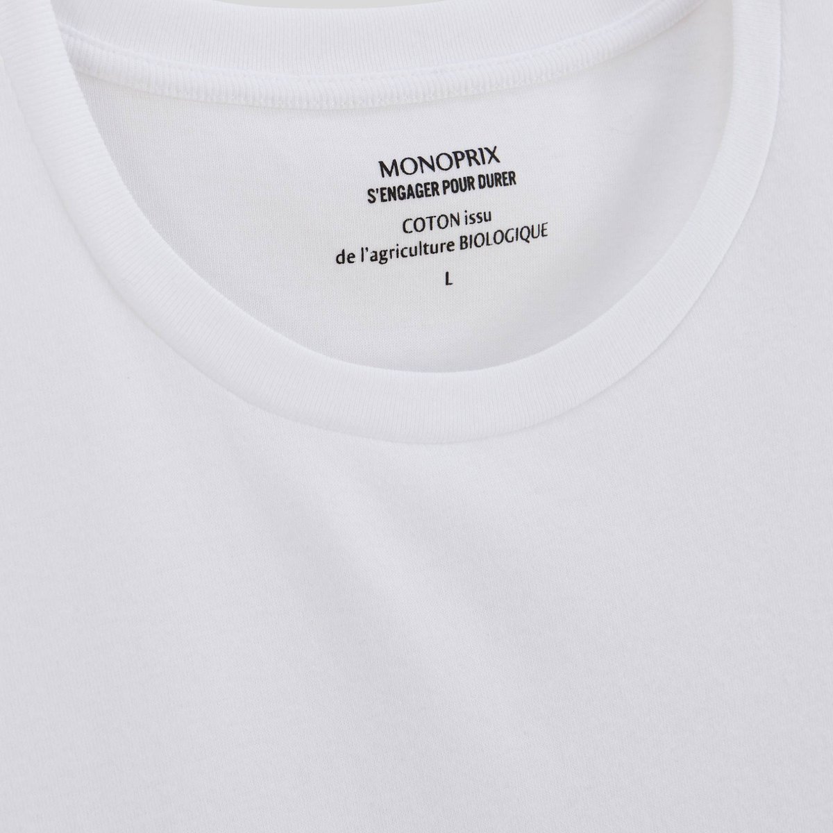 T-shirt col rond en coton BIO GOTS blanc, MONOPRIX