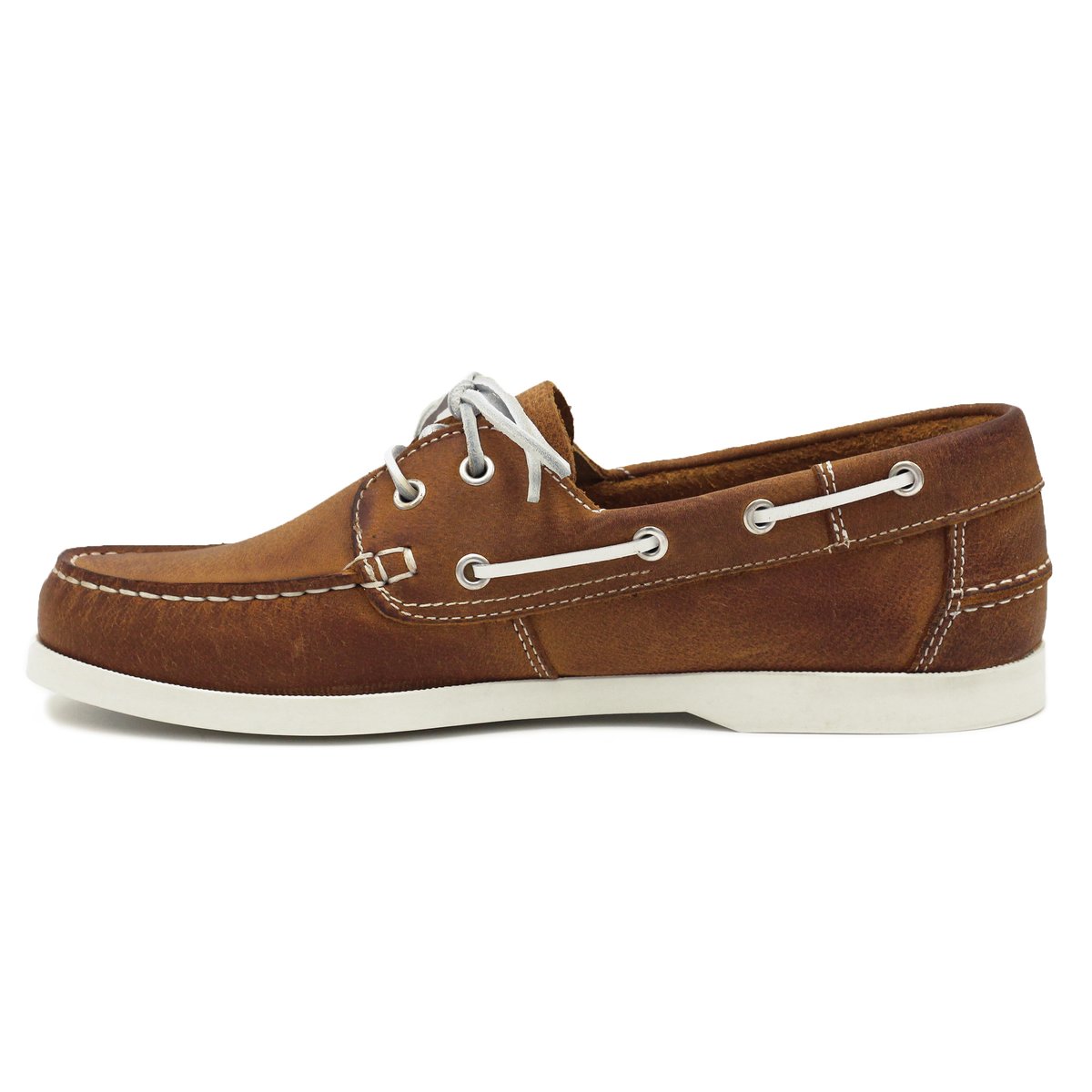 Chaussures bateau cuir mat brossé cognac, JULES & JENN