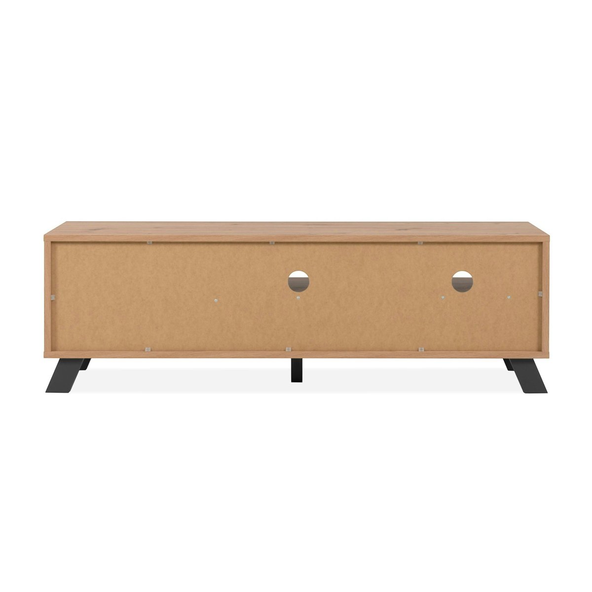 Meuble TV avec rangement 1 porte noire rainurée ALVA bois naturel, PIER IMPORT