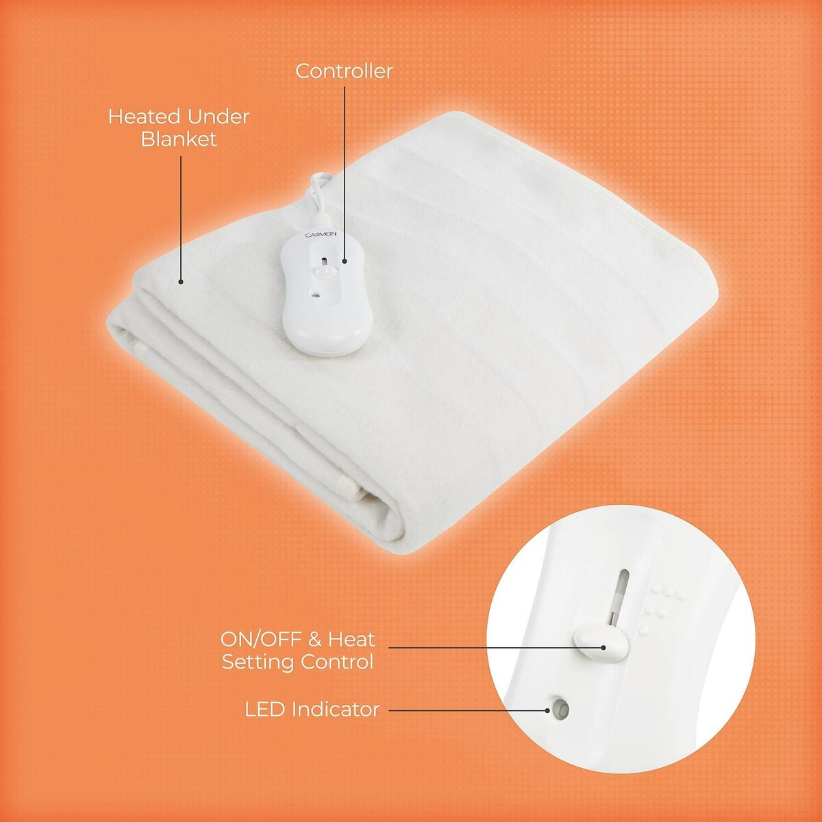 Single Heated Full Size Under Blanket white, CARMEN
