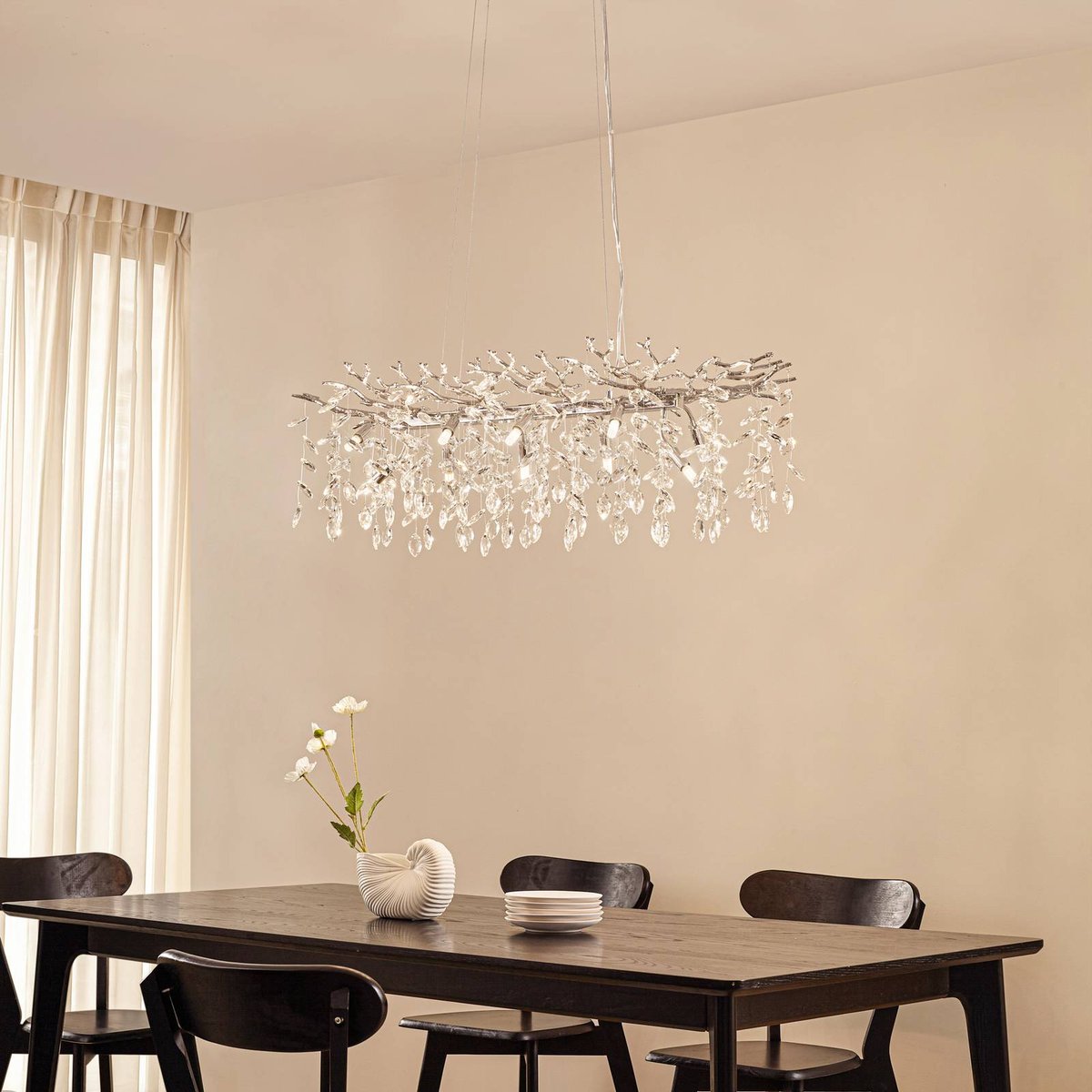 Suspension en cristal moderne, Bellora chrome, transparent, LUCANDE