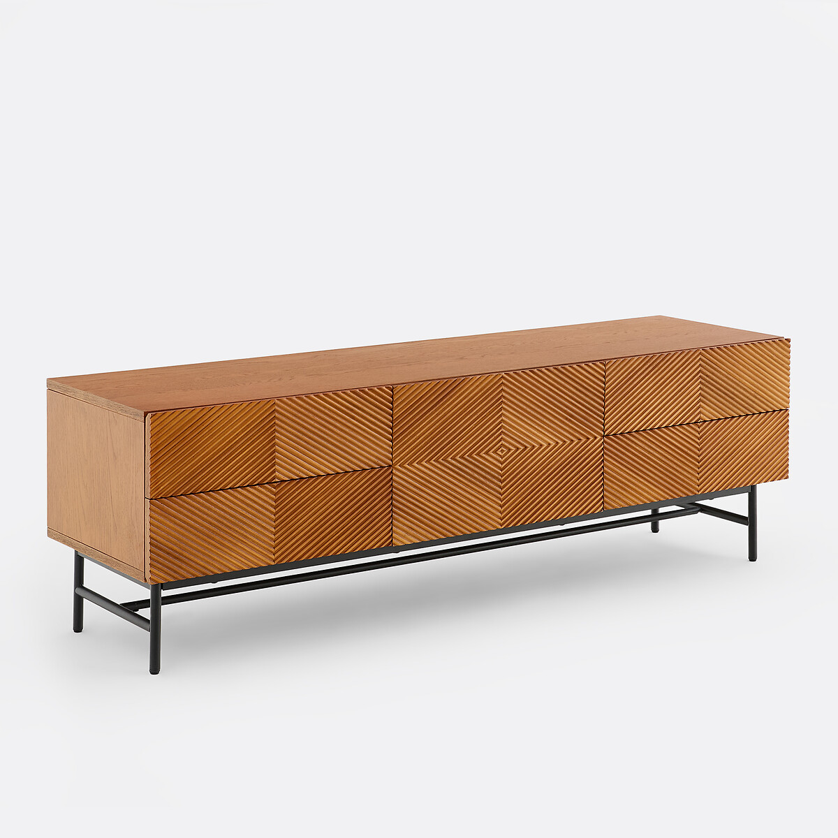 Meuble TV en plaqué, avec façade reliéfée, largeur 150 cm, JEREM teinté coloris noyer, LA REDOUTE INTERIEURS