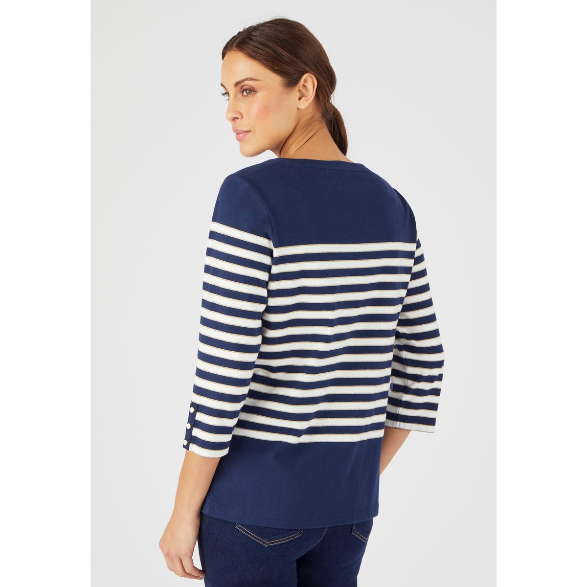 Marinière brillante manches 3/4 bleu marine rayé, DAMART