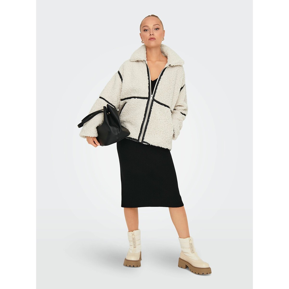 Manteau en sherpa zippé ecru, ONLY