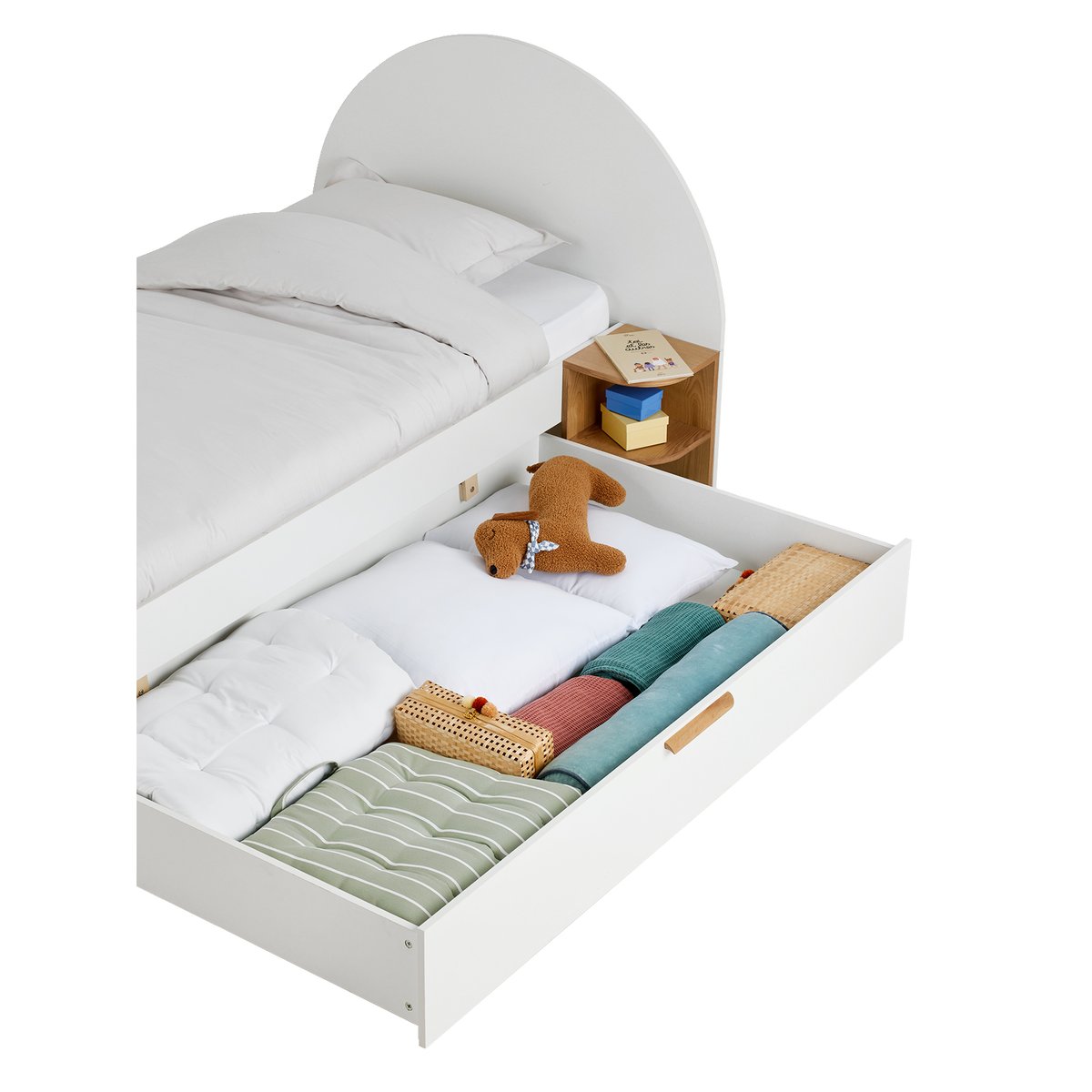 Lit enfant 90x190cm avec rangements + table de chevet réversible Japi blanc, VERTBAUDET