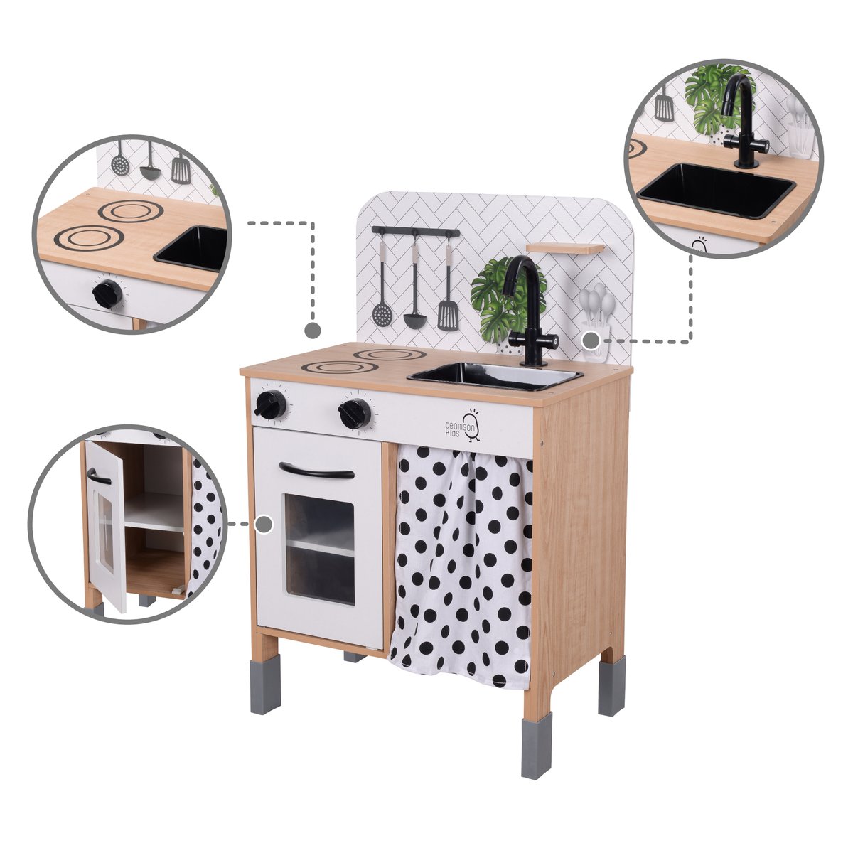 Cuisine Enfant Bois Hauteur Réglable PHILLY noir/blanc, TEAMSON KIDS