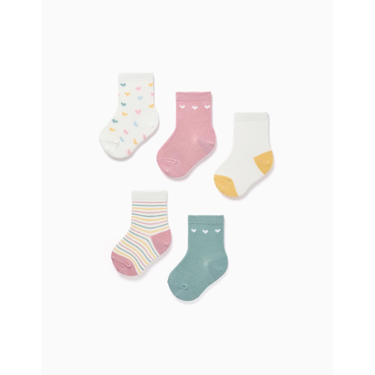 Lot de 5 paires de chaussettes à rayures/cœurs multicolore, ZIPPY