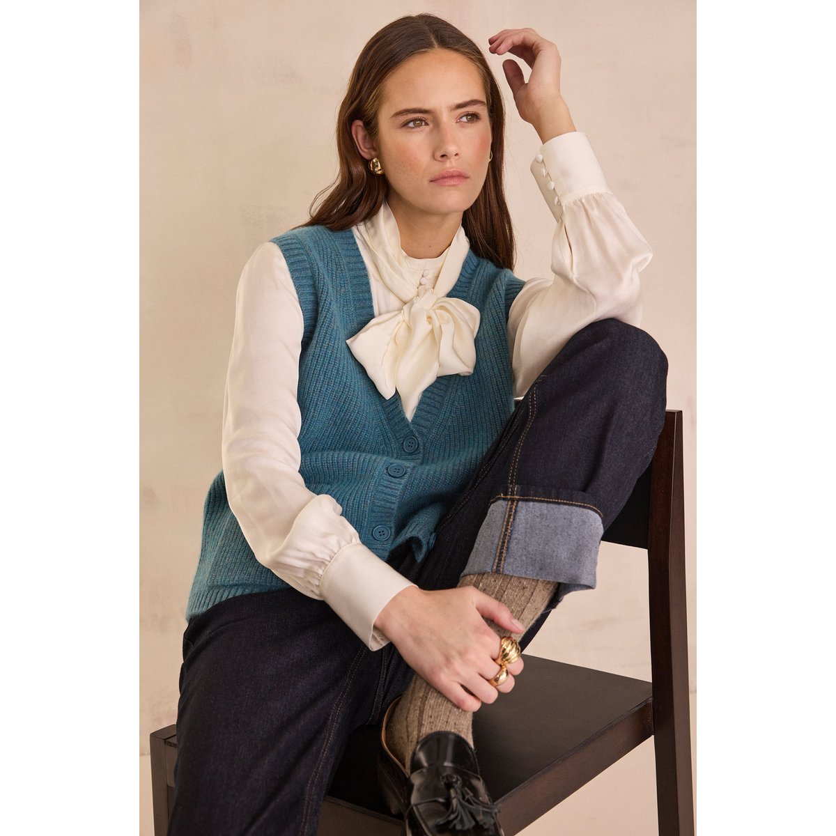Gilet sans manches en laine et cachemire PACO turquoise, Maison 123