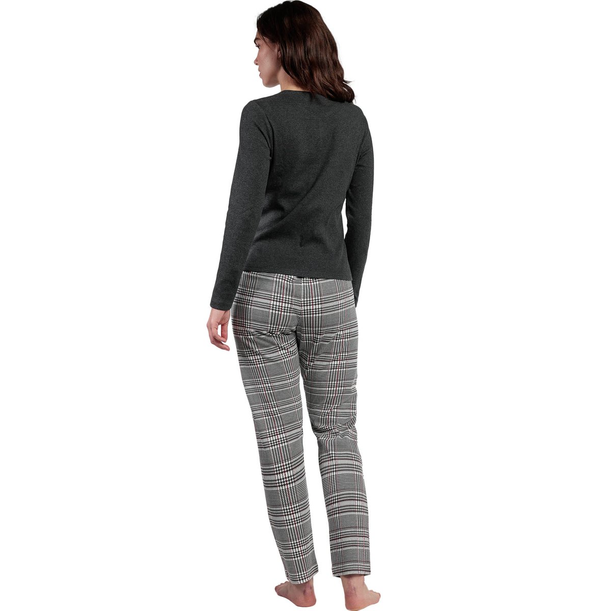 Pyjama pantalon top manches longues Houndstooth gris, ADMAS