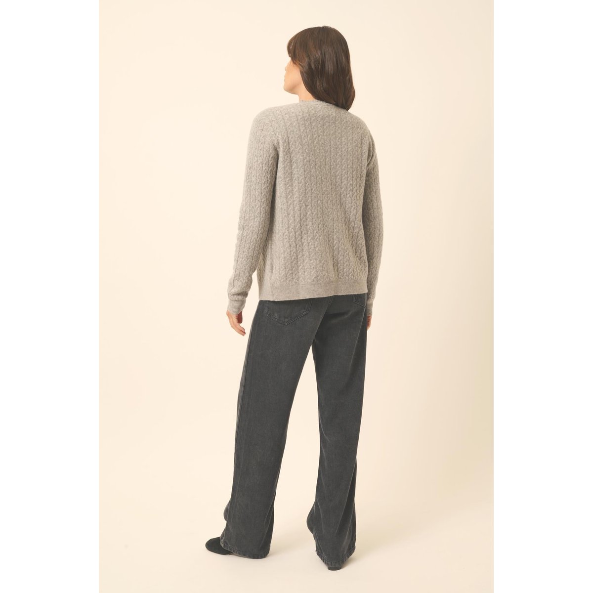 Cardigan Col Rond Nuage Chiné Laura gris clair chiné, JUST CASHMERE