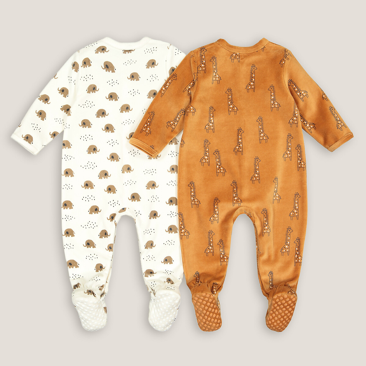 Lot de 2 pyjamas 1 pièce en velours ecru + camel, LA REDOUTE COLLECTIONS