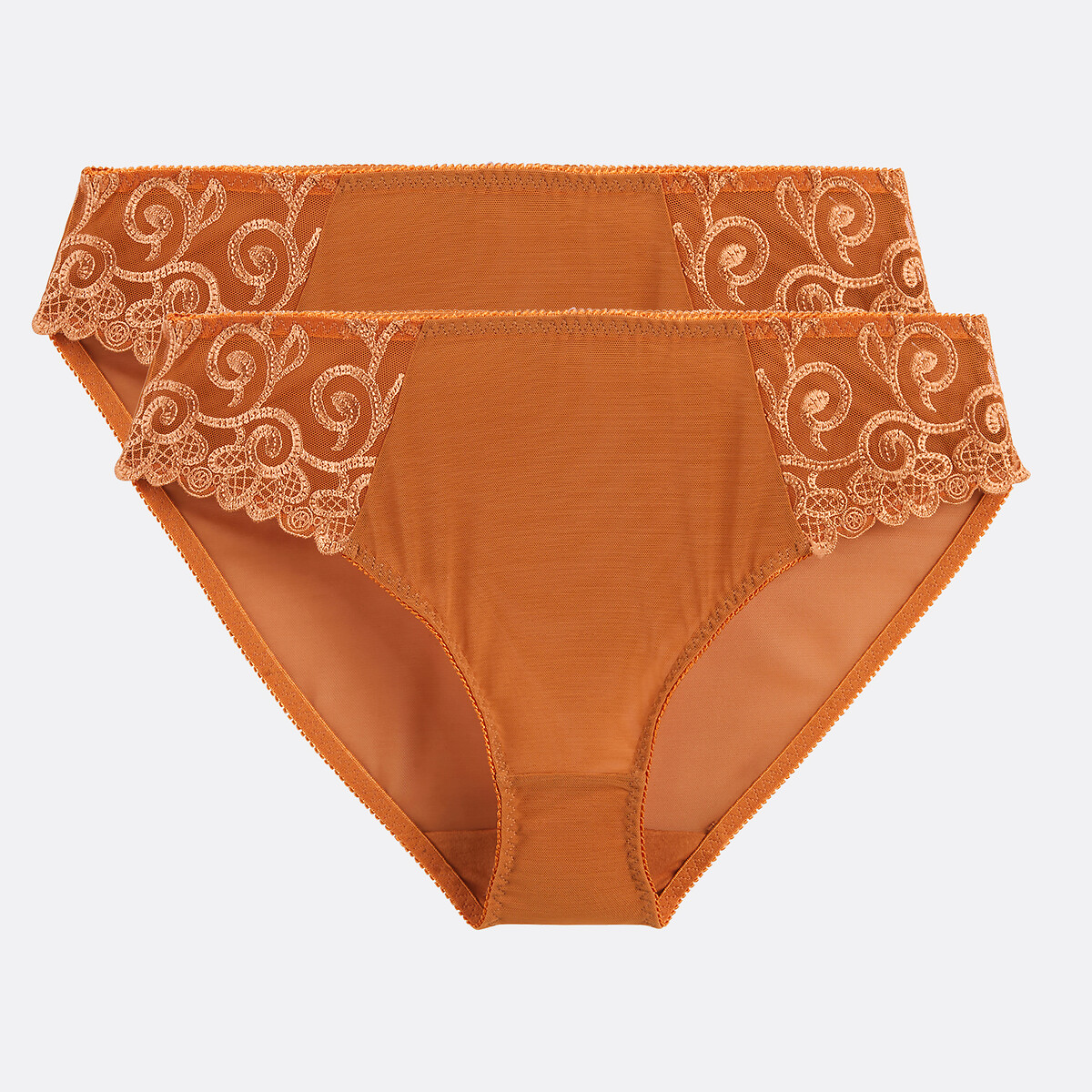 Lot de 2 Slips en tulle uni et tulle brodé Lyssa bronze, ANNE WEYBURN
