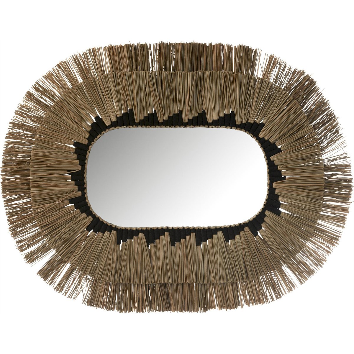 Miroir ovale en verre à motifs herbes naturel et noir, RECOLLECTION