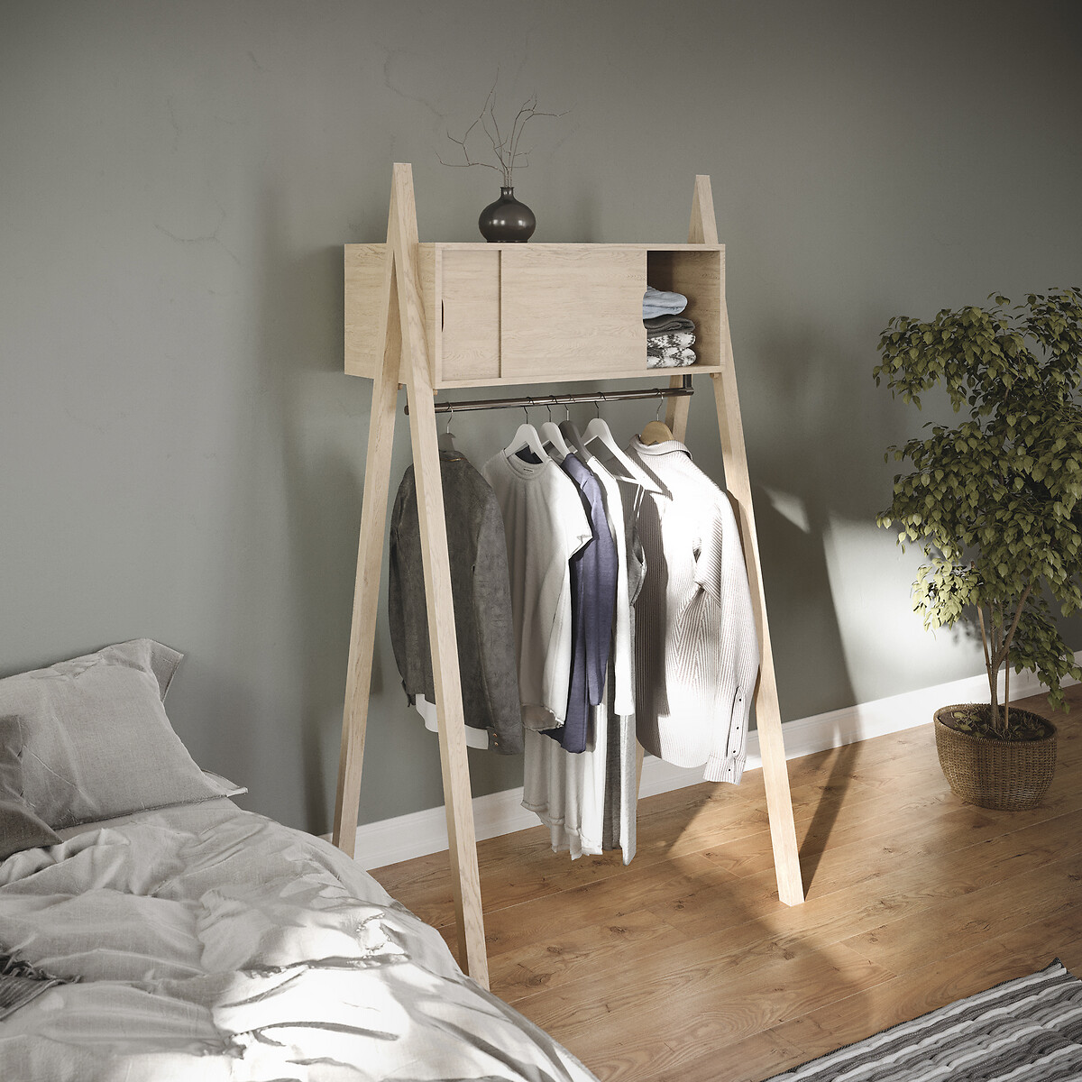 Portant en bois massif avec portes - Everlasting beige, EUROPE & NATURE