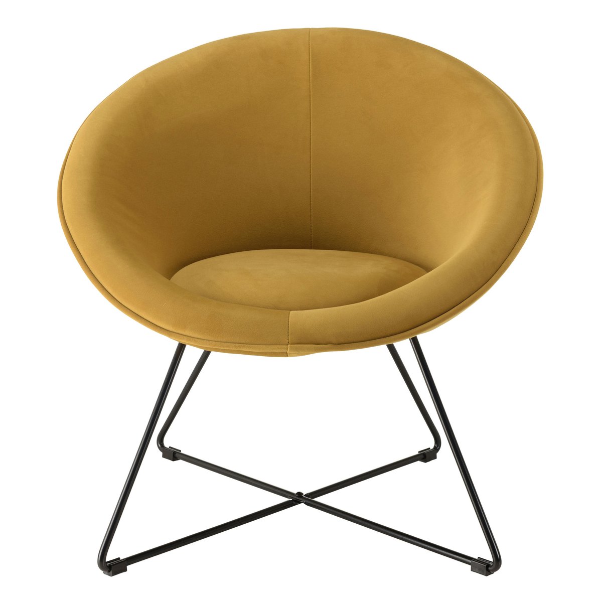 Fauteuil rond design velours moutarde TIM jaune, PIER IMPORT