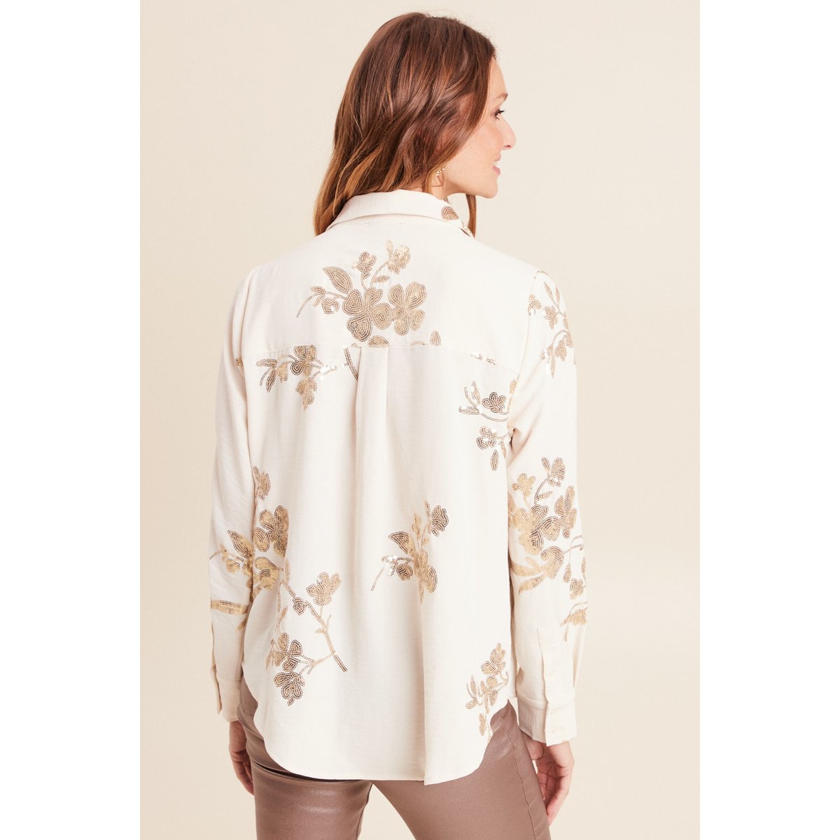 Chemise à sequins manches longues ecru, BREAL