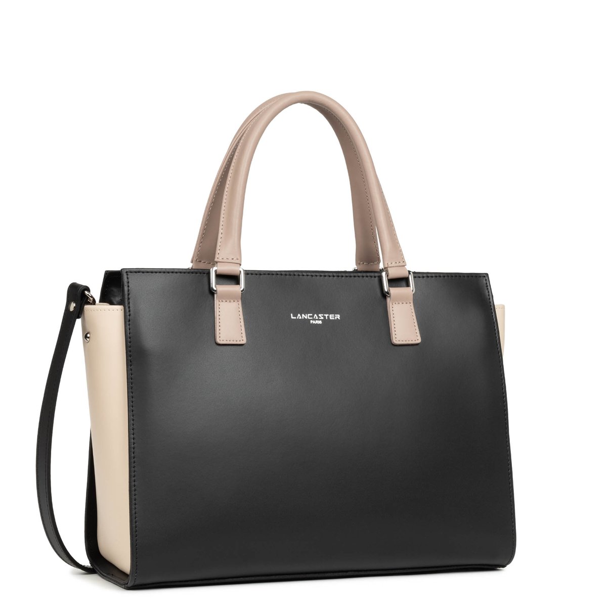 Grand sac cabas main, Made in France SMOOTH noir - nude clair - nude foncé, LANCASTER