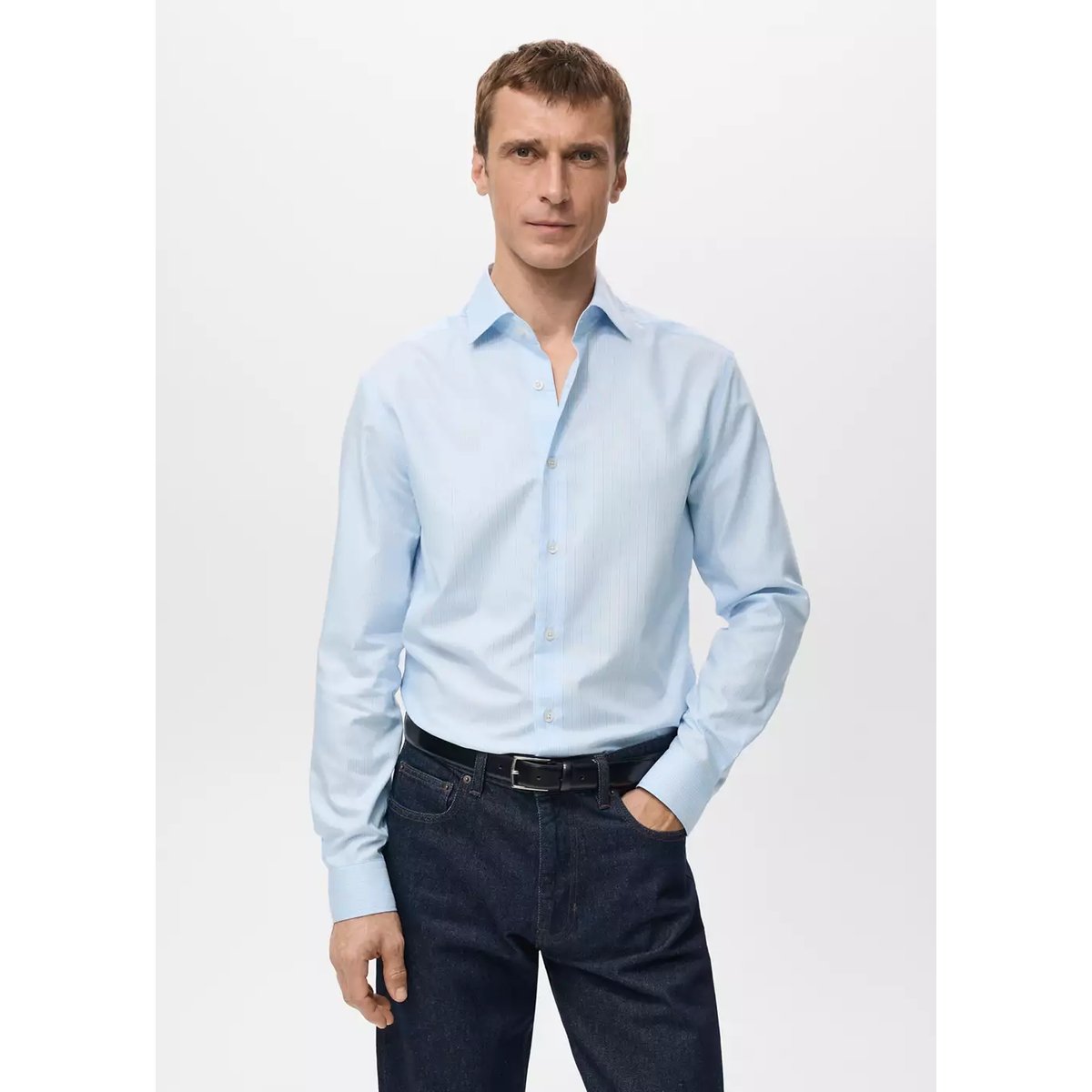 Chemise 100 % coton rayures slim-fit bleu, MANGO MAN