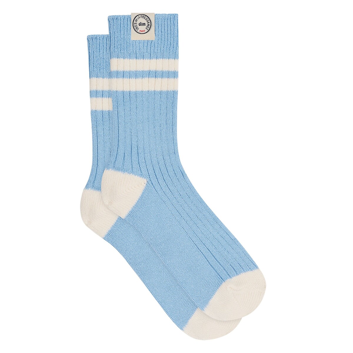 Pair of Dim X Ines De La Fressange Ribbed Mid-Calf Socks lagoon blue, DIM