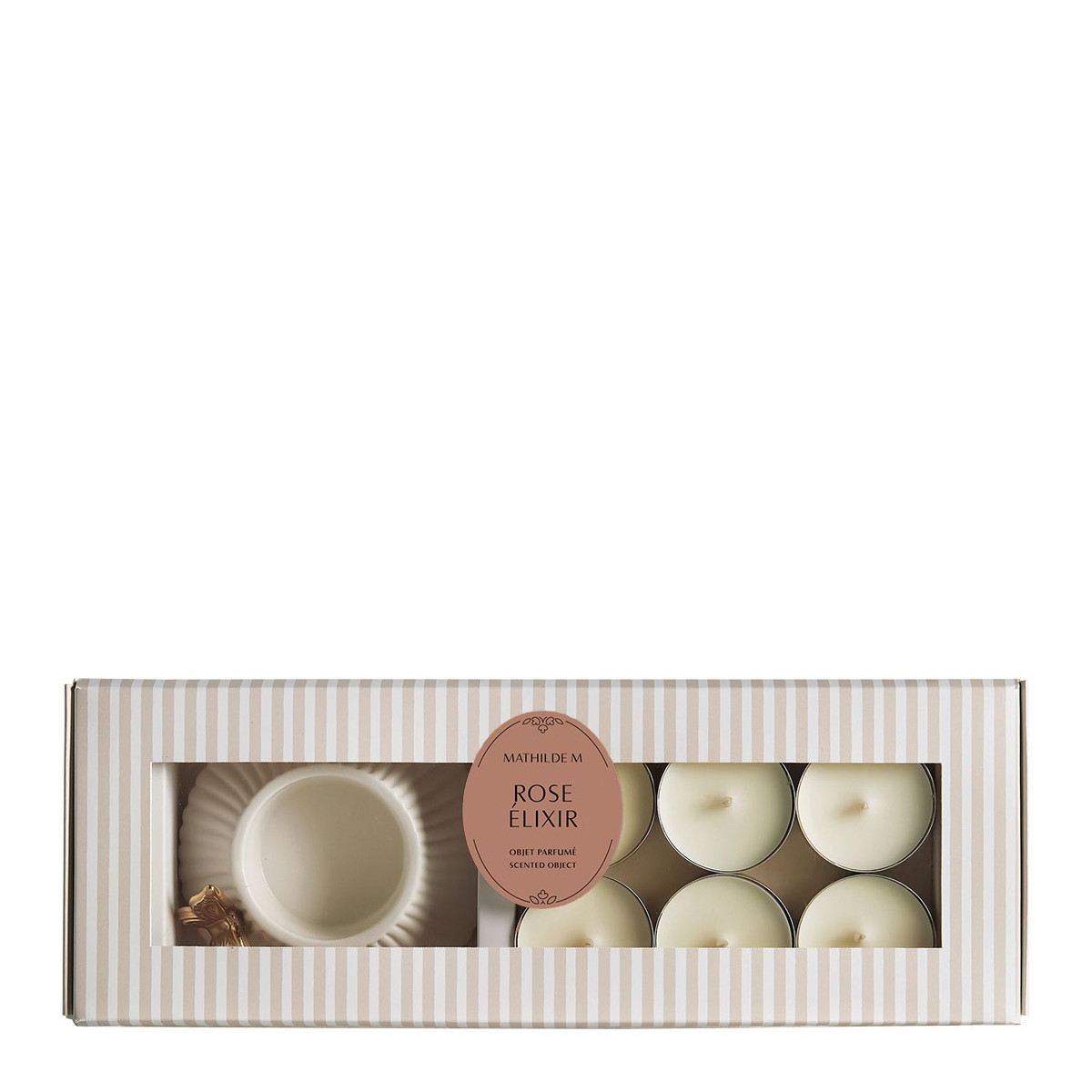 Coffret bougeoir Papillon et 6 bougies parfumées - Rose Élixir blanc, MATHILDE M