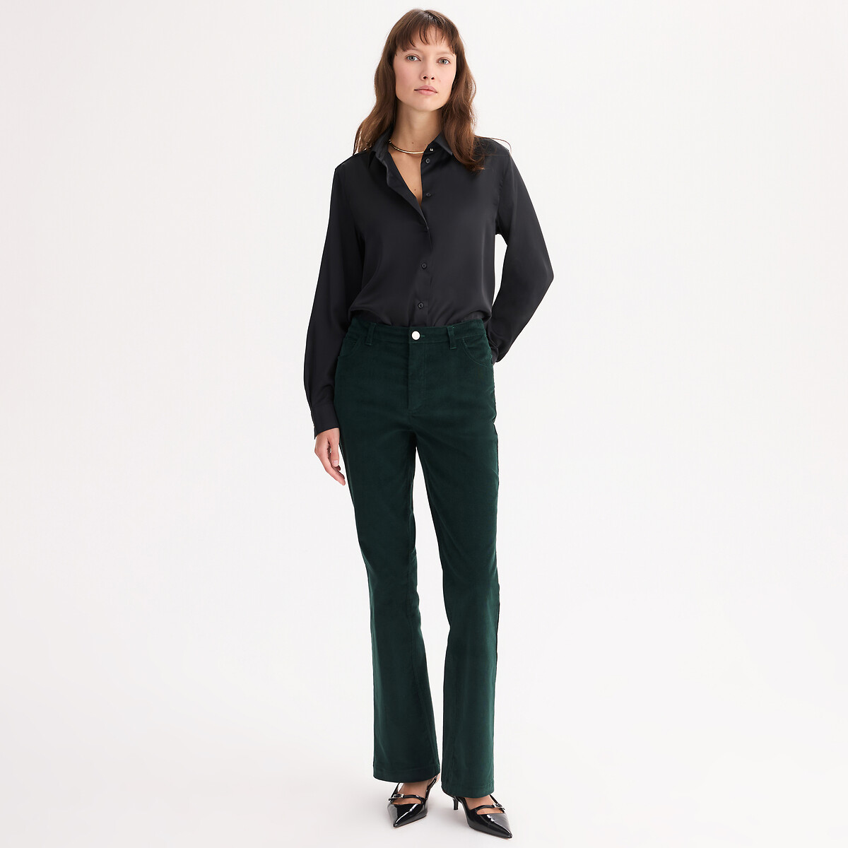 Pantalon bootcut en velours côtelé vert cèdre, ANNE WEYBURN