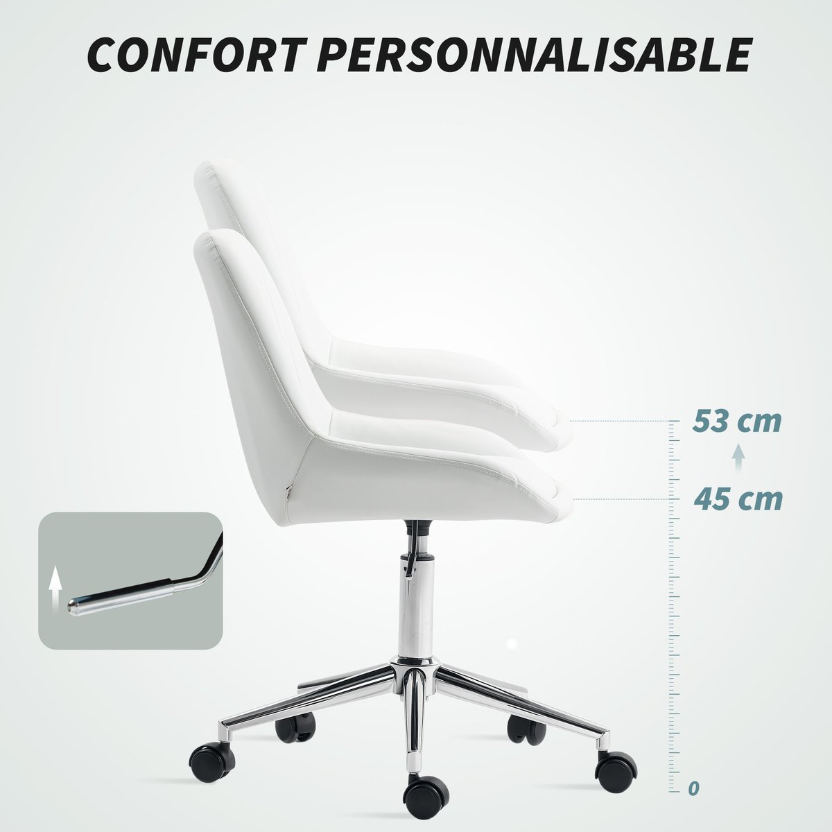 Chaise de bureau Polyuréthane Blanc blanc, HOMCOM