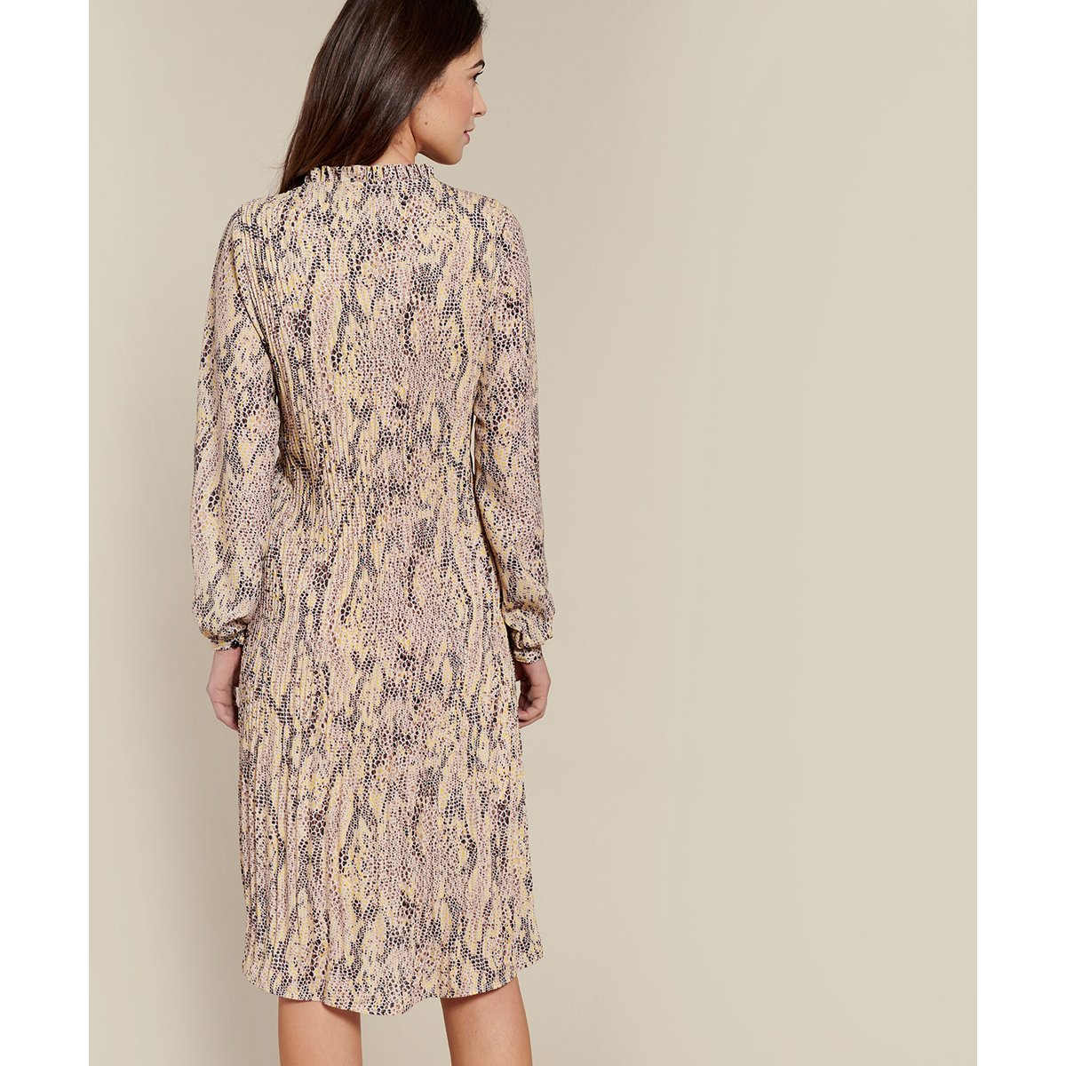 Robe plissée serpent marron imp. reptile, DAMART