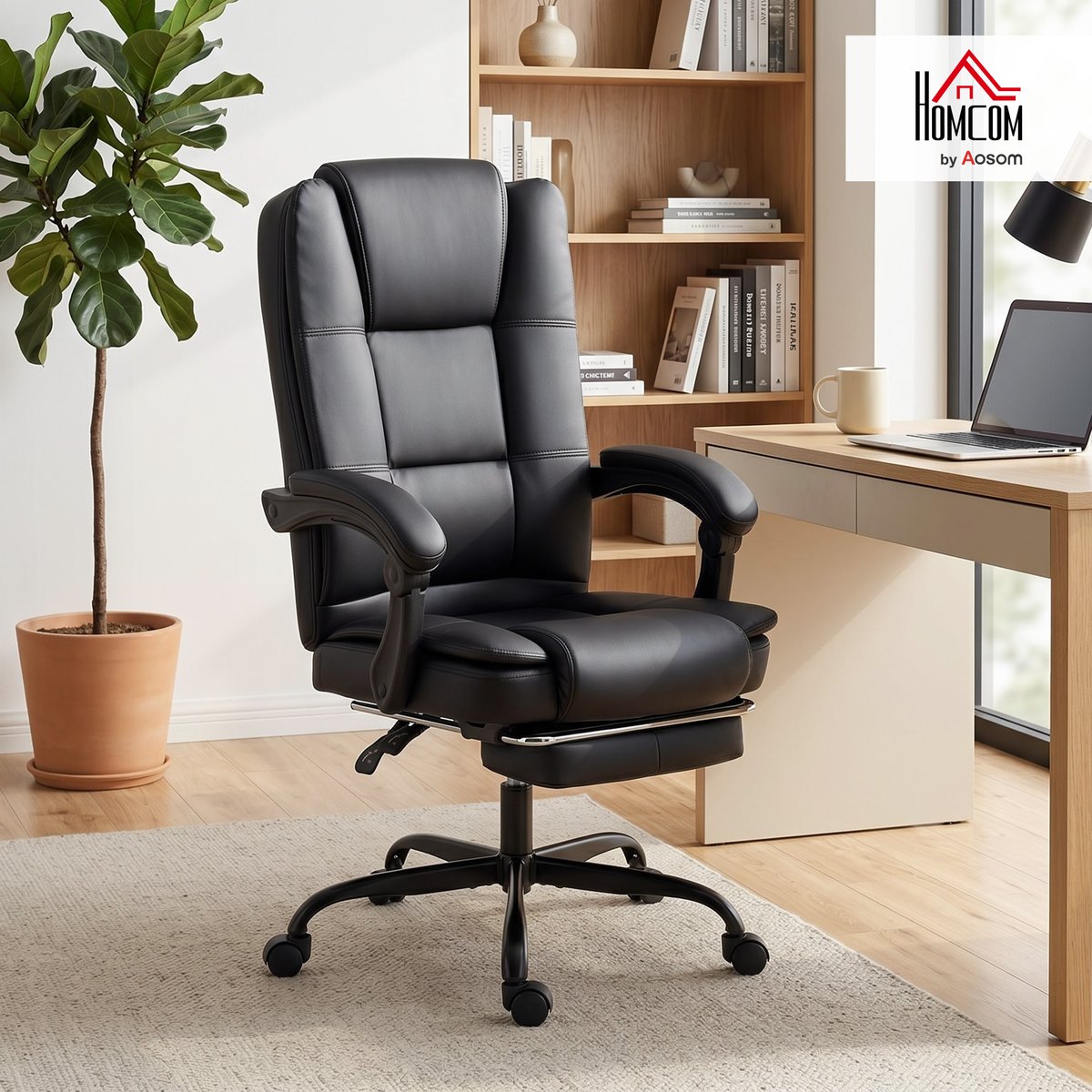 Chaise de bureau PU Noir noir, HOMCOM