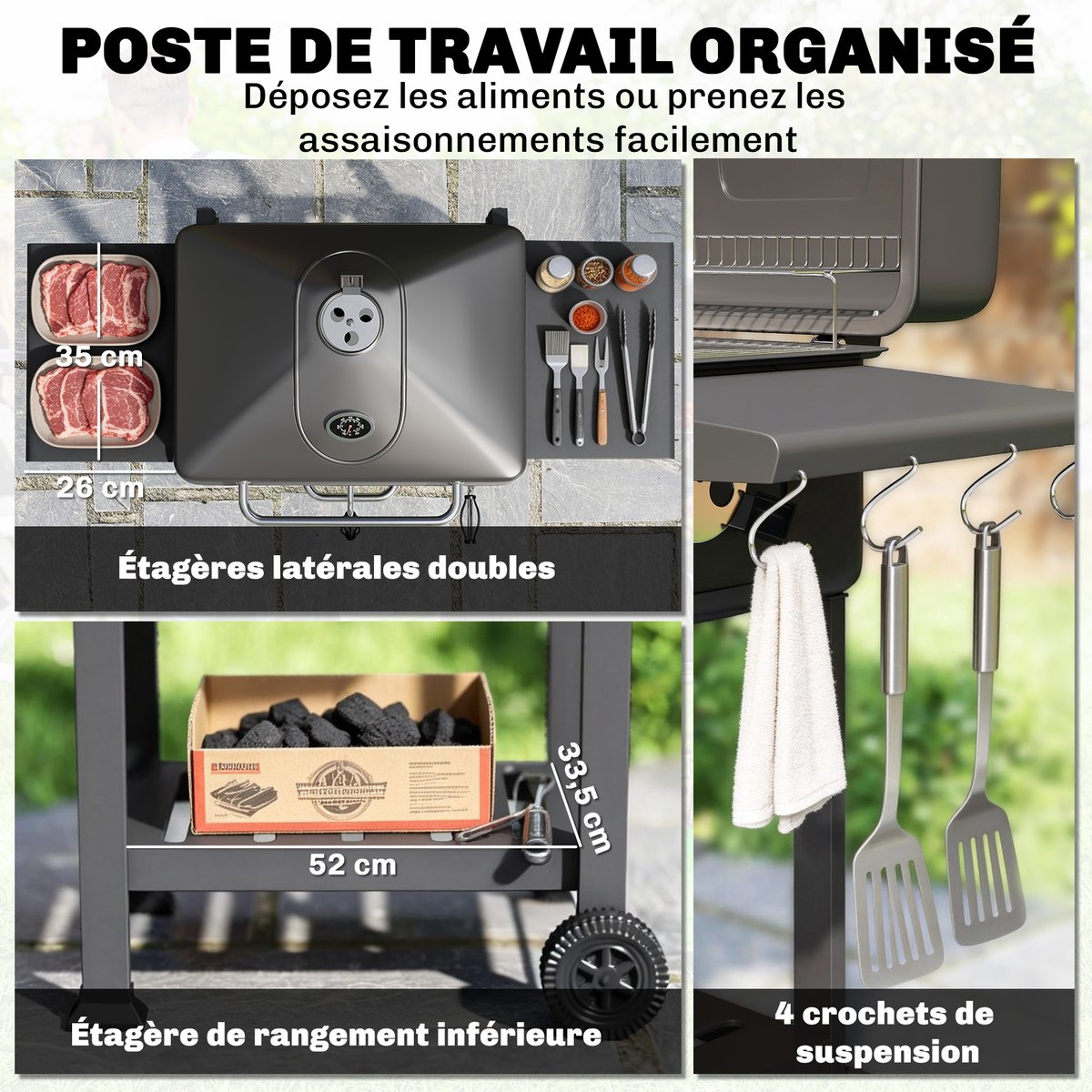 Barbecue au charbon de bois Métal Noir noir, OUTSUNNY
