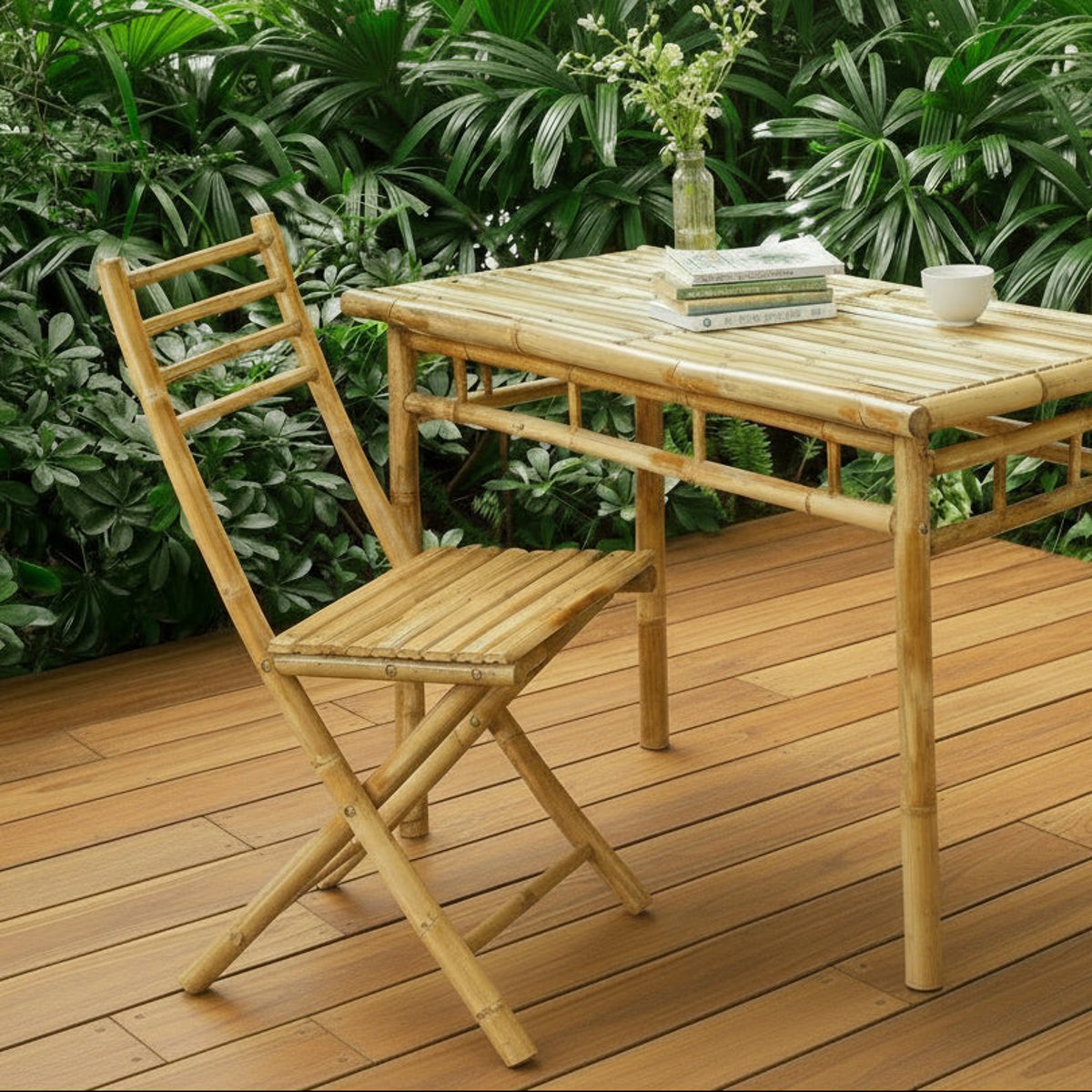 Lot de 2 chaises de jardin en bambou, PALEMPANG bois naturel, NORDLYS