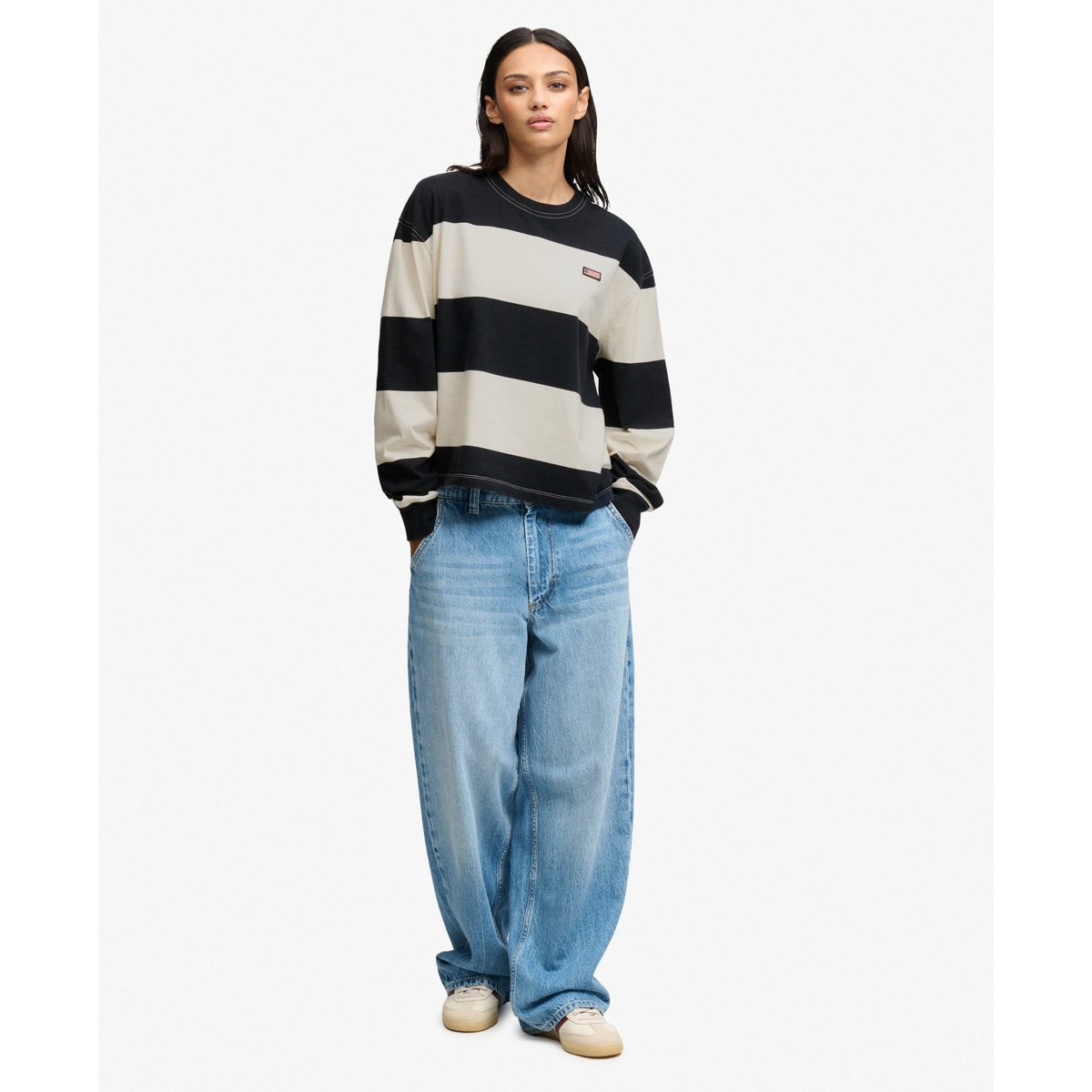 Sweat Athletic Essentials Rayé Coupe Oversize bleu, SUPERDRY