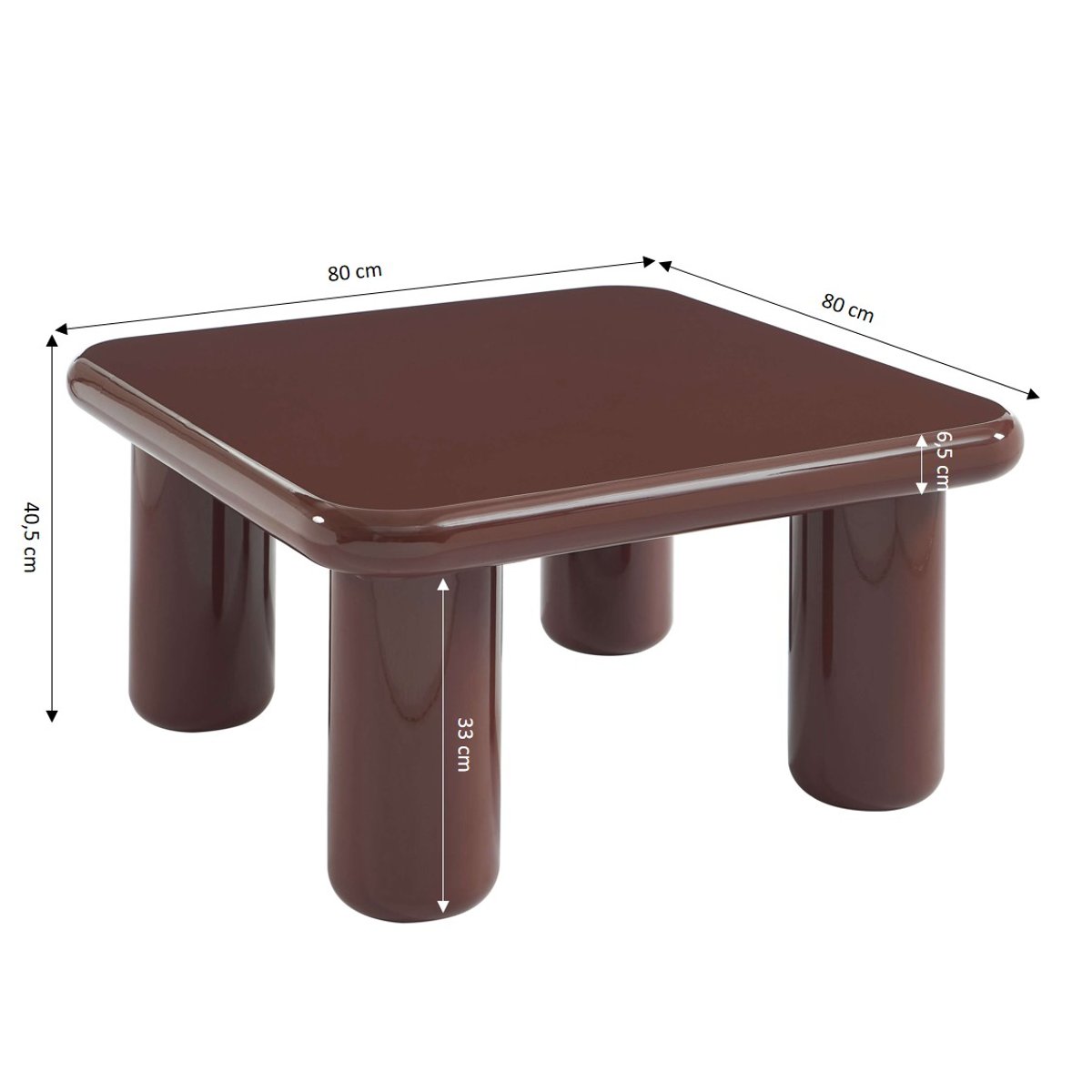 Table basse laquée brillante MOXY rouge bordeaux, SORELH