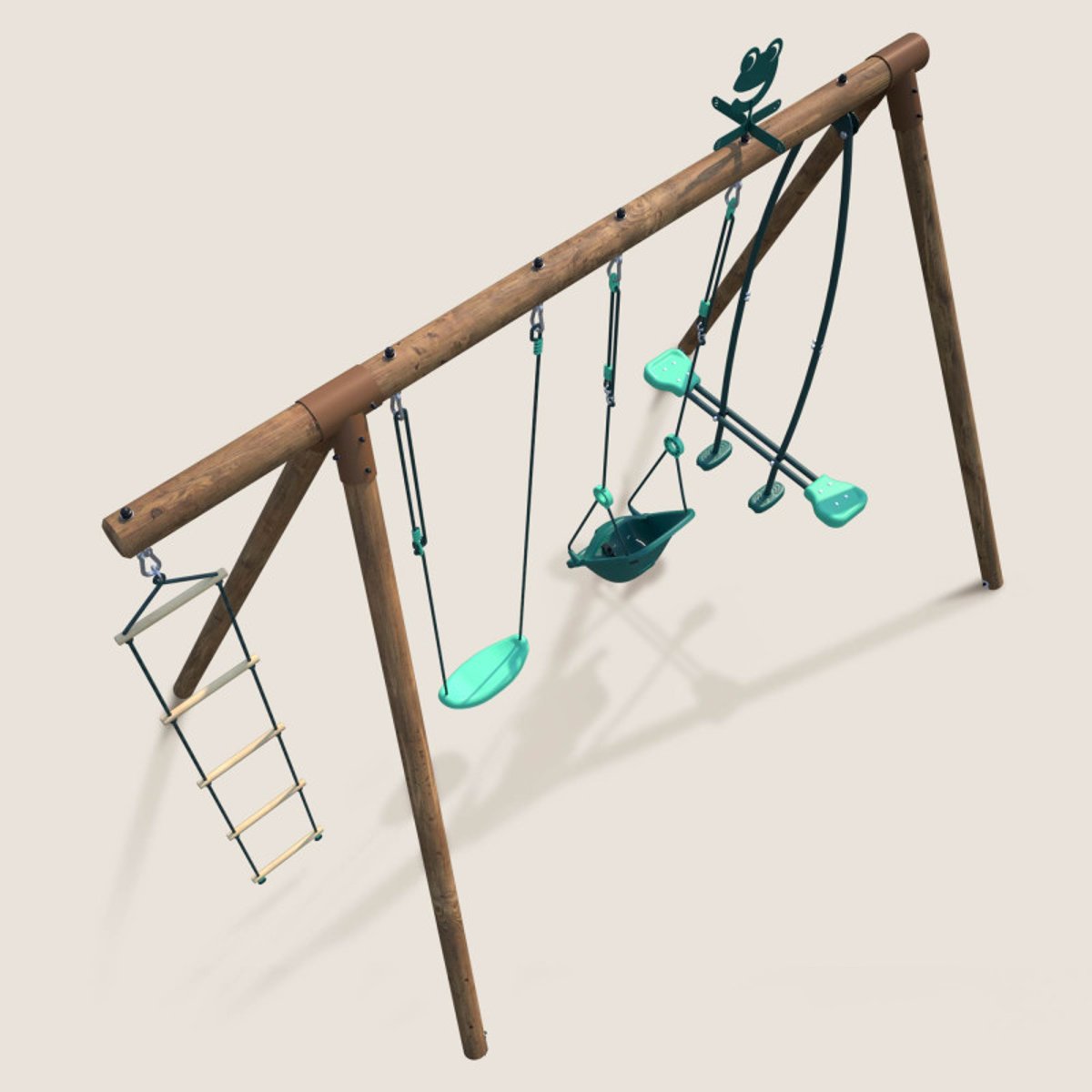 Portique en bois rond 4 agrès SUZON marron, SOULET