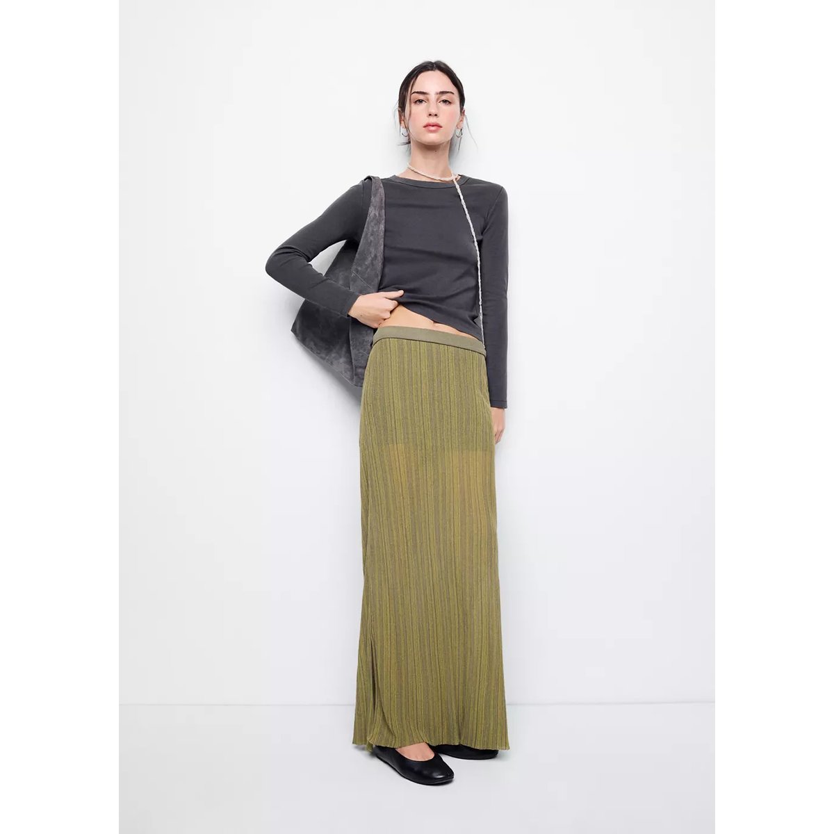 Jupe maille semi-transparente vert, MANGO TEEN
