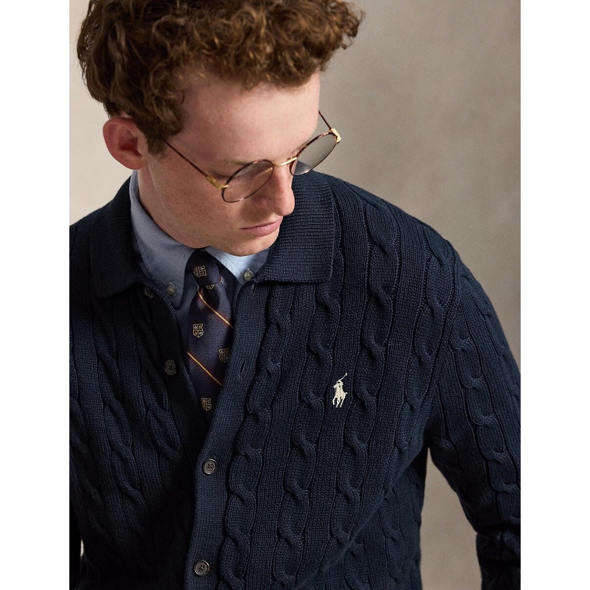 Regular fit vest met knopen in kabelbreisel marineblauw, POLO RALPH LAUREN