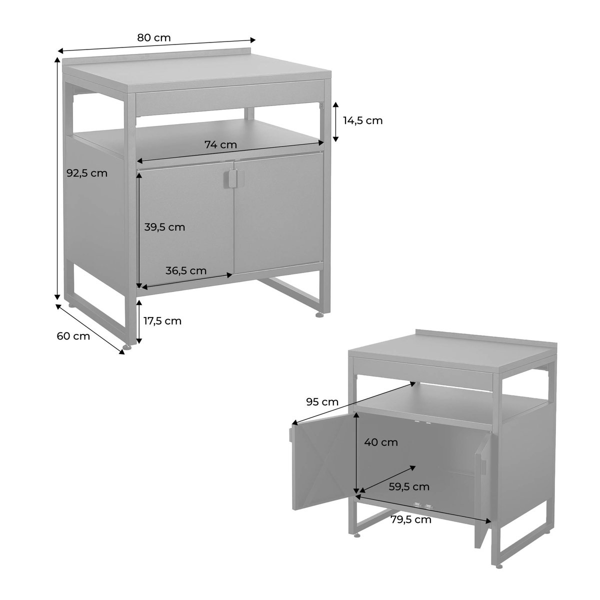 Module de cuisine extérieure acier 2 portes L80cm KEA noir, SWEEEK