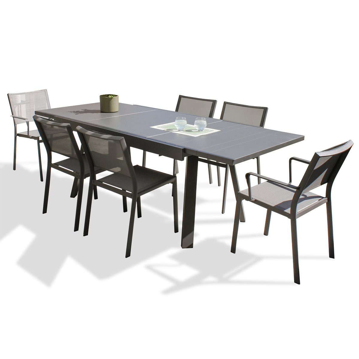 Ensemble repas de jardin 6 places en aluminium  STOCKHOLM gris anthracite, DCB GARDEN