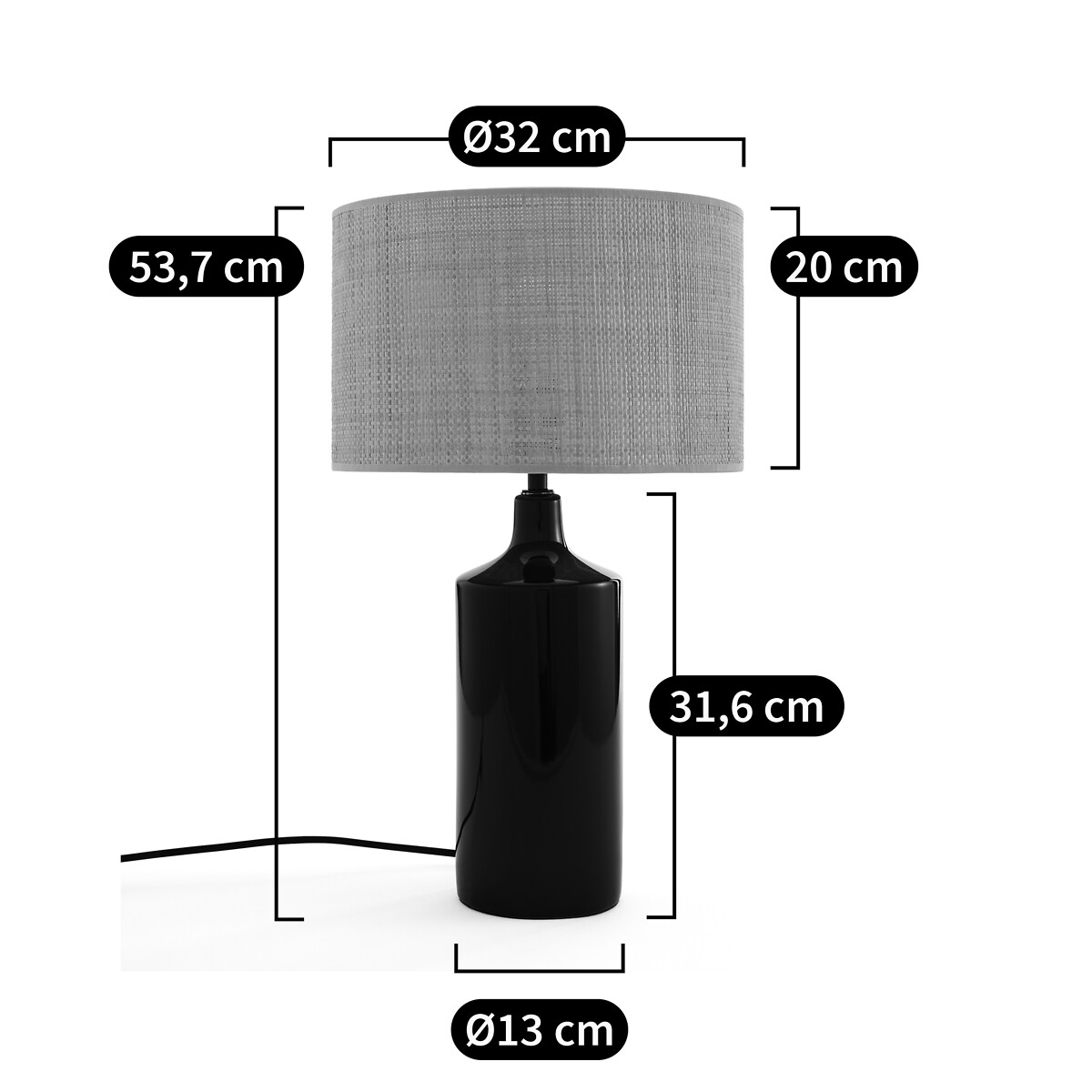 Lampe à poser céramique et raphia, Rabano vert, LA REDOUTE INTERIEURS