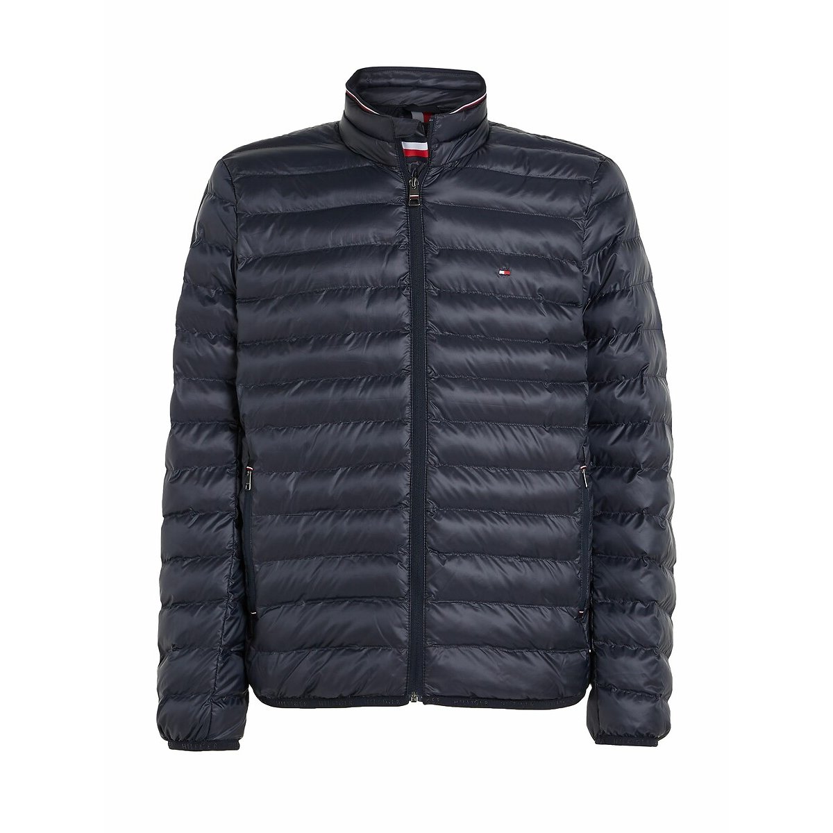 Lightweight Packable Padded Jacket with High Neck navy blue, TOMMY HILFIGER