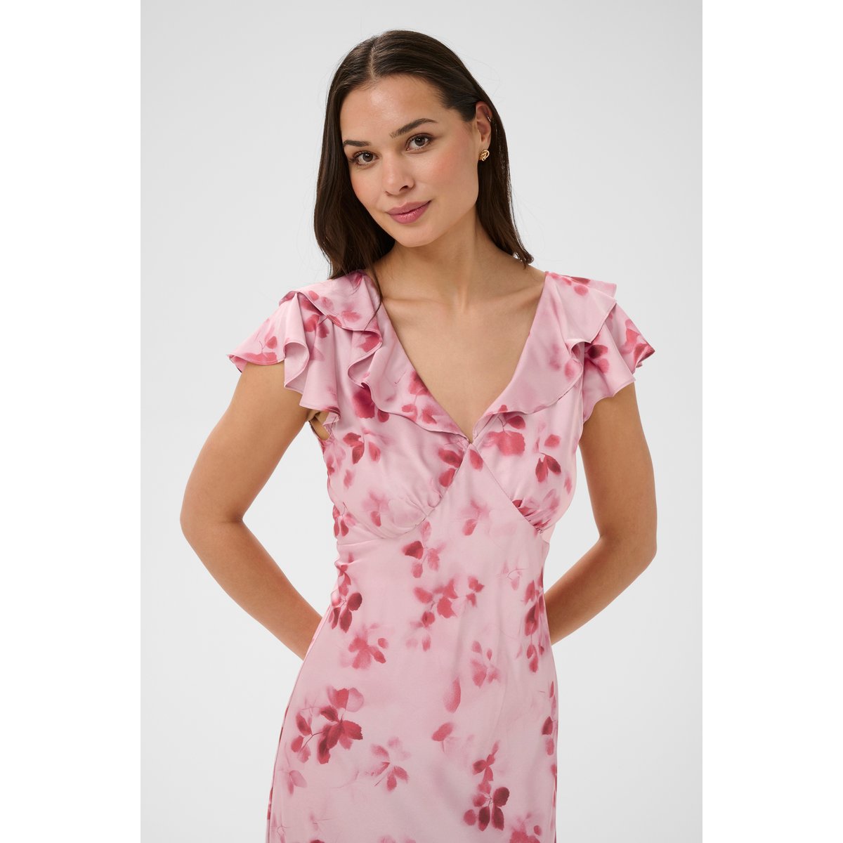 Robe rose rouge dusty pink/red flowers, KAFFE