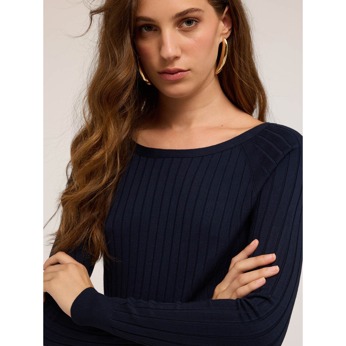 Pull côtelé viscose mélangée bleu, MOTIVI