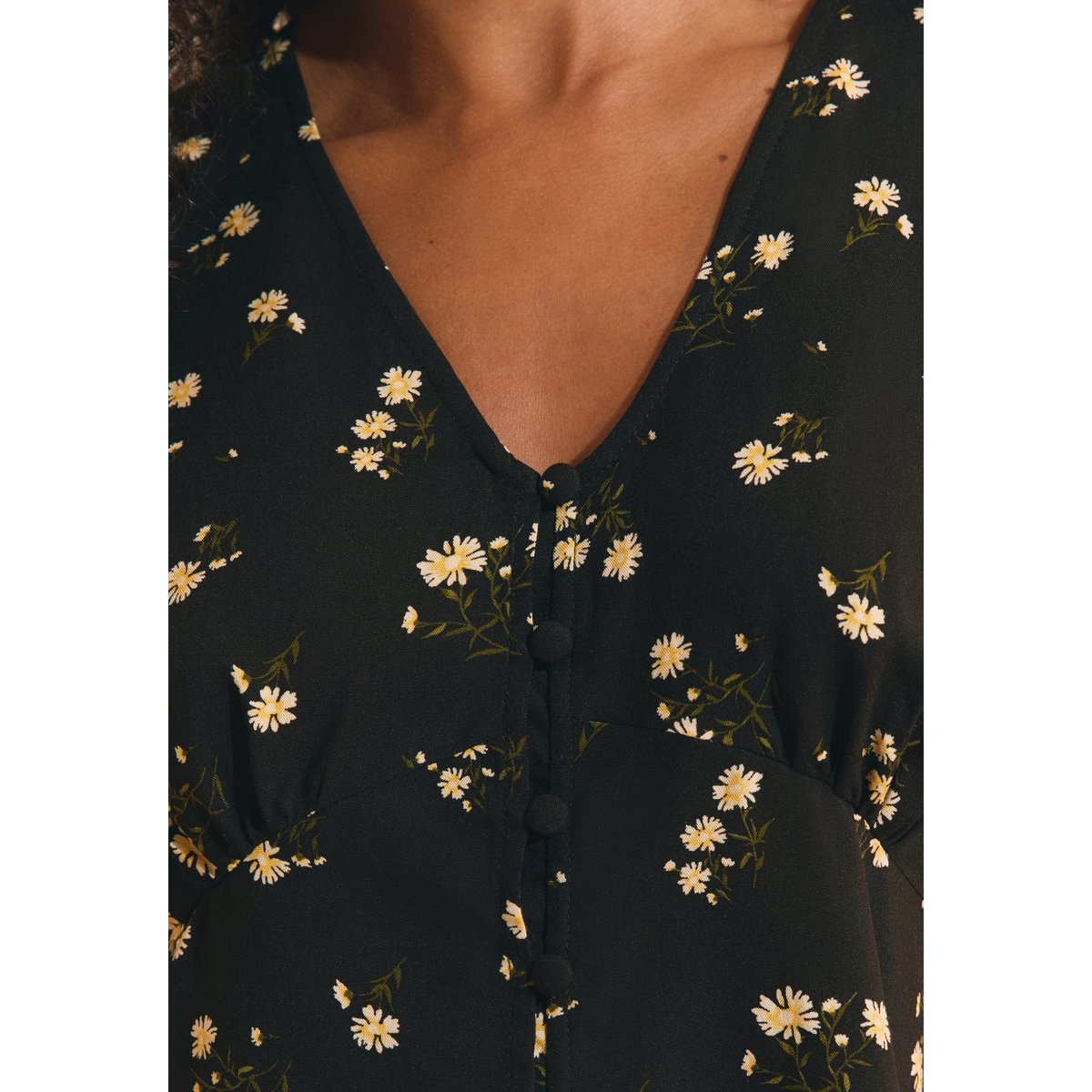 Chemise col V manches 3/4 à motifs A JULIEN IMP imp fd noir, ETAM