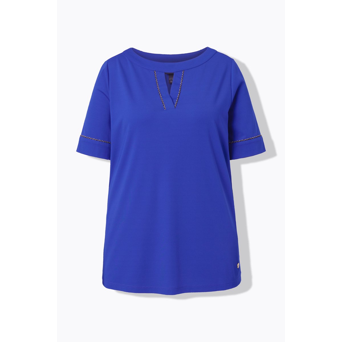 T-shirt en point de Rome, liserés fantaisie bleu cobalt, ULLA POPKEN