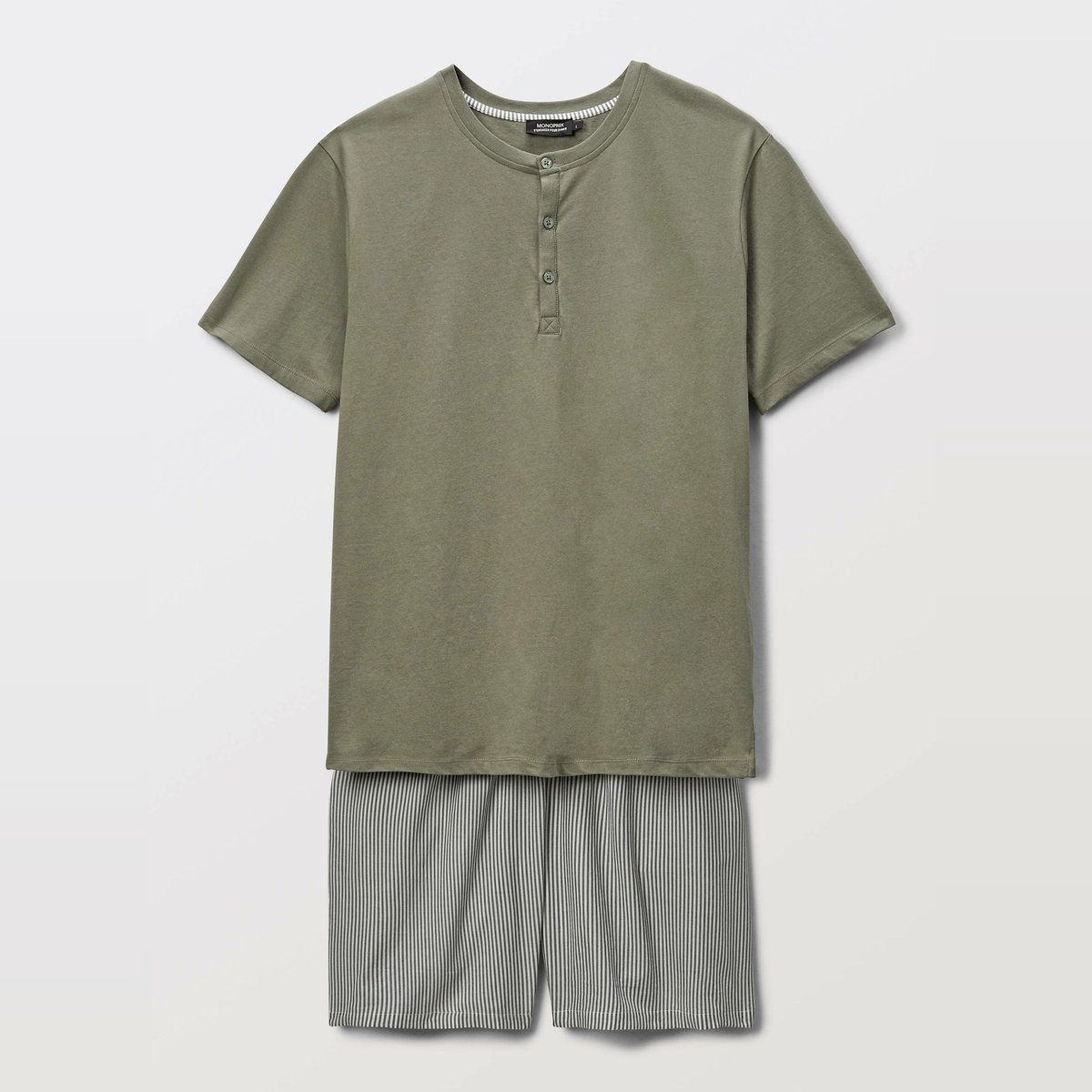 Pyjama T-shirt manches courtes et Short rayé en coton BIO GOTS vetiver, MONOPRIX
