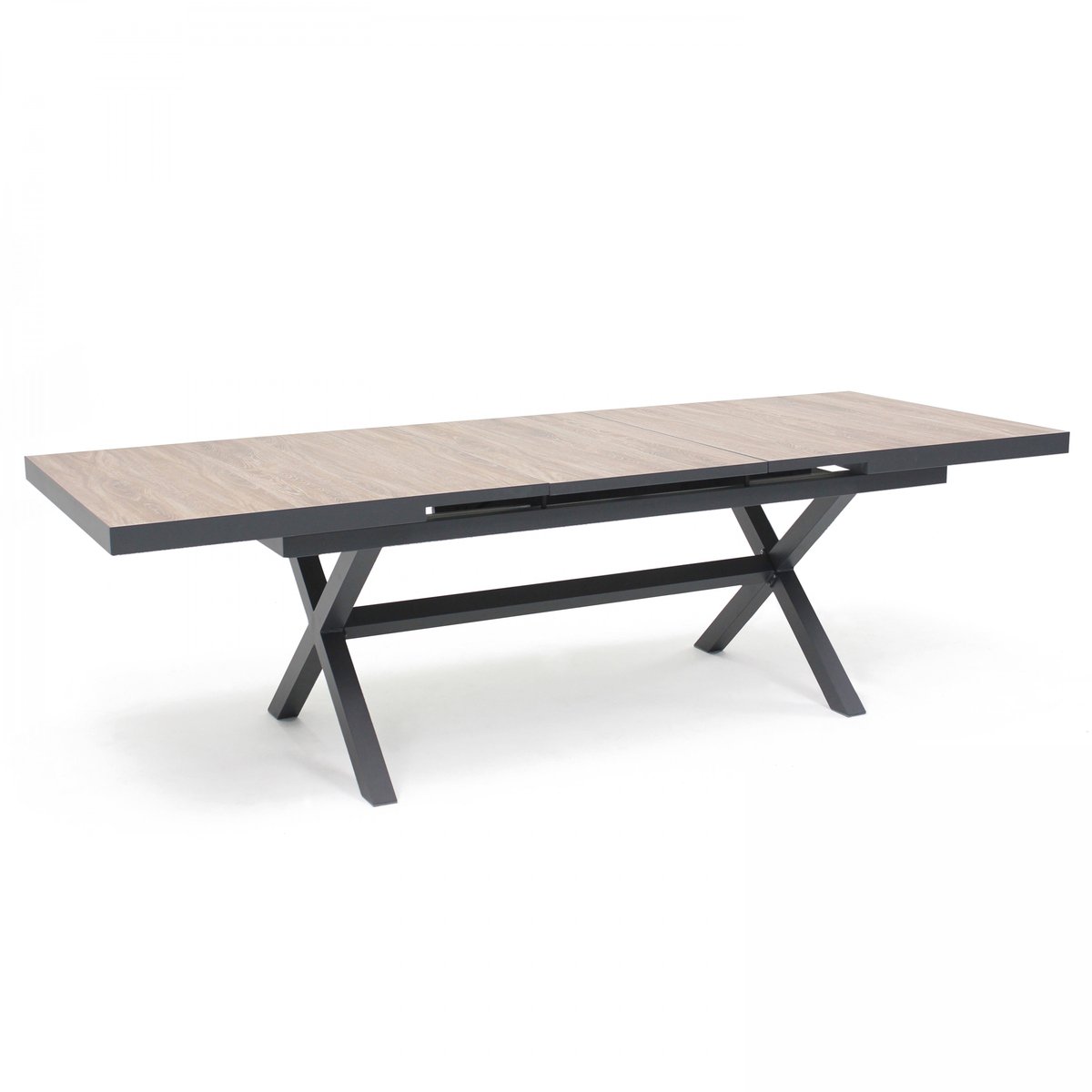 Table extensible de jardin en aluminium et céramique 8 à 12 places, TIVOLI bois clair, OVIALA